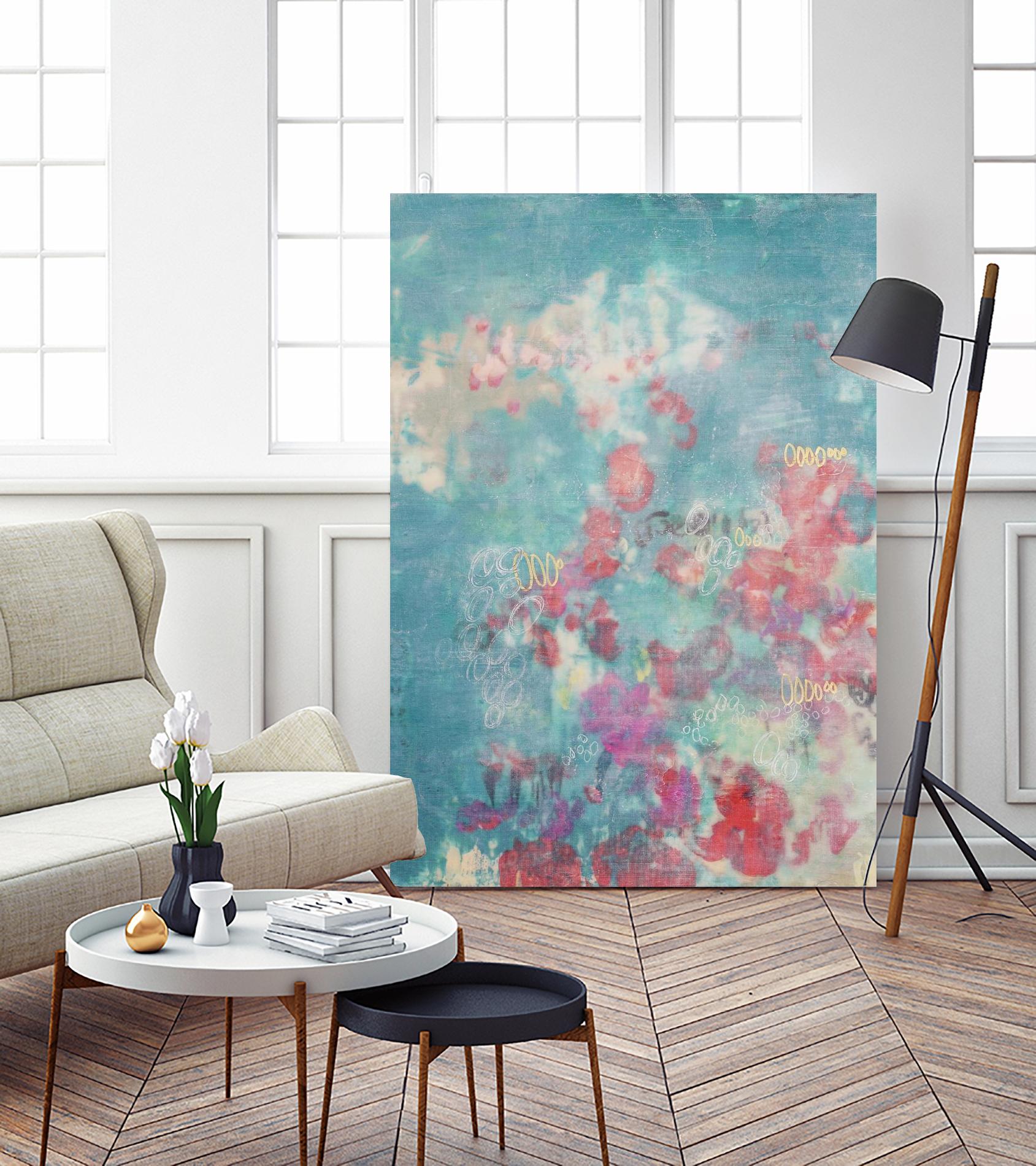 Embellished Teal Rose Garden I by Jennifer Goldberger on GIANT ART - blue abstract