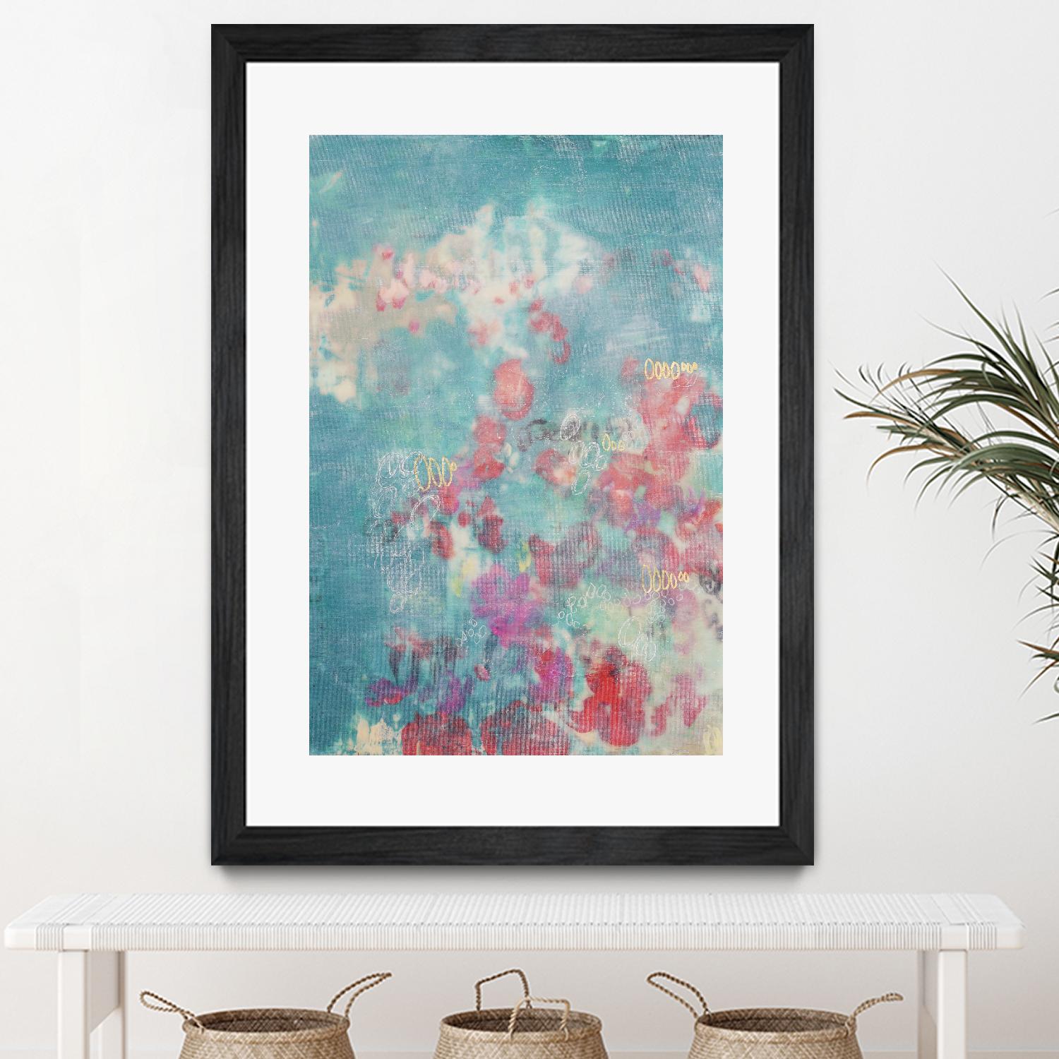 Embellished Teal Rose Garden I by Jennifer Goldberger on GIANT ART - blue abstract