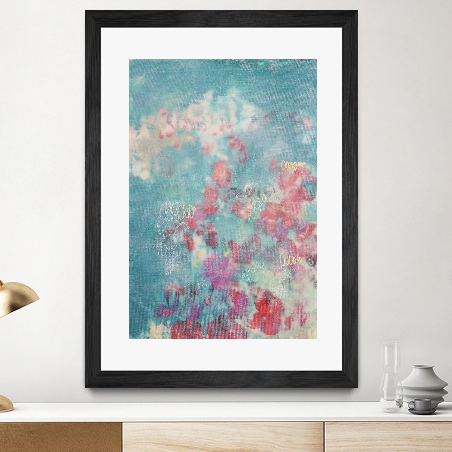 Embellished Teal Rose Garden I by Jennifer Goldberger on GIANT ART - blue abstract