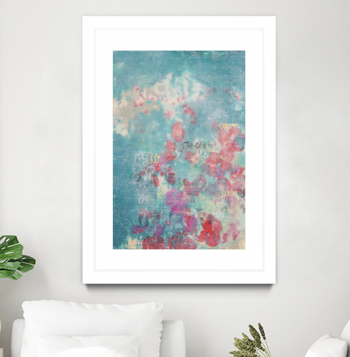 Embellished Teal Rose Garden I by Jennifer Goldberger on GIANT ART - blue abstract