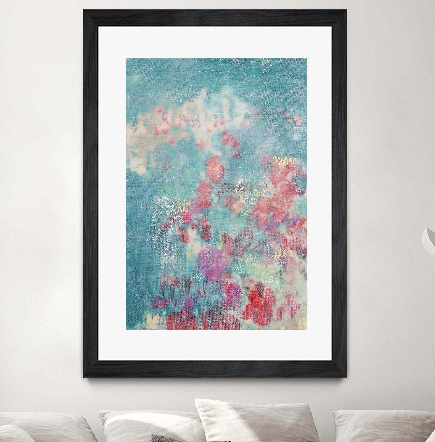 Embellished Teal Rose Garden I by Jennifer Goldberger on GIANT ART - blue abstract