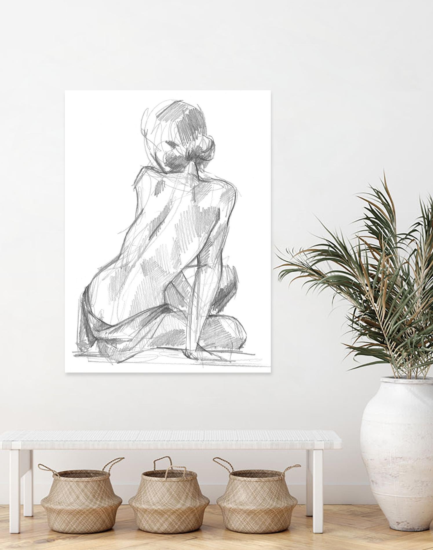 Sitting Pose II by Jennifer Paxton Parker on GIANT ART - white linear pencil drawing
