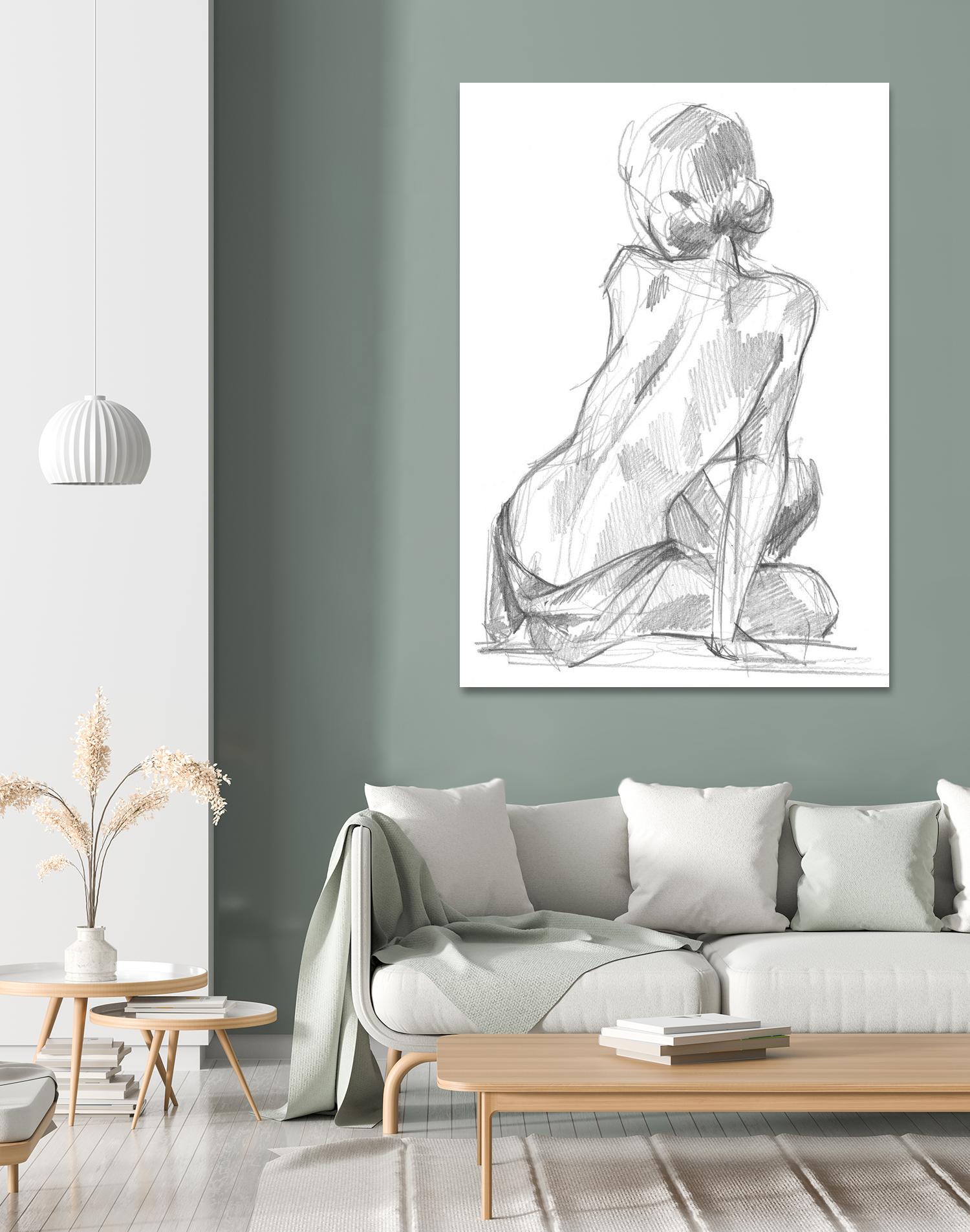 Sitting Pose II by Jennifer Paxton Parker on GIANT ART - white linear pencil drawing