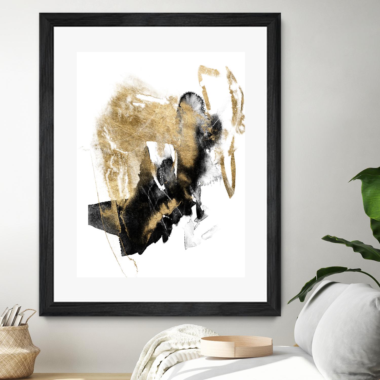 Black & Gold Splash I by Jennifer Goldberger on GIANT ART - metallics abstract