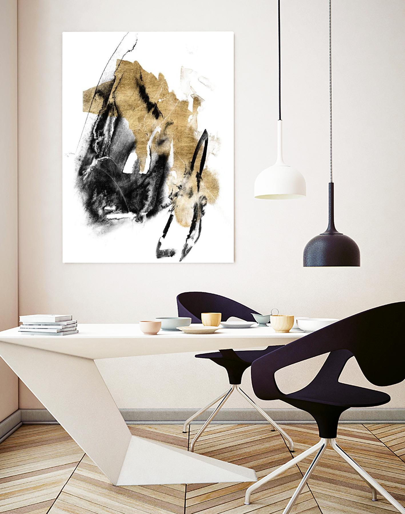 Black & Gold Splash IV by Jennifer Goldberger on GIANT ART - metallics abstract