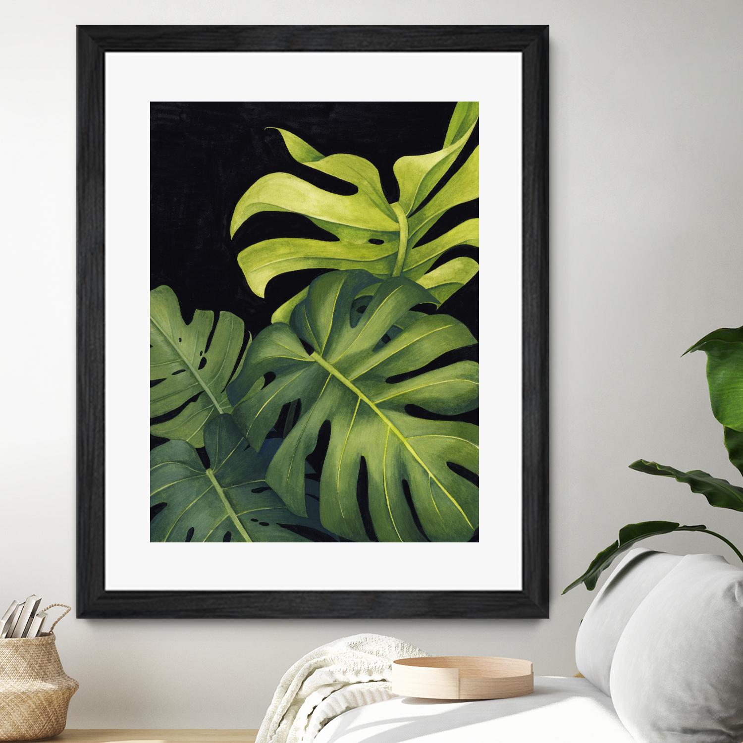 Night Monsteras I by Grace Popp on GIANT ART - green coastal & tropical abstract