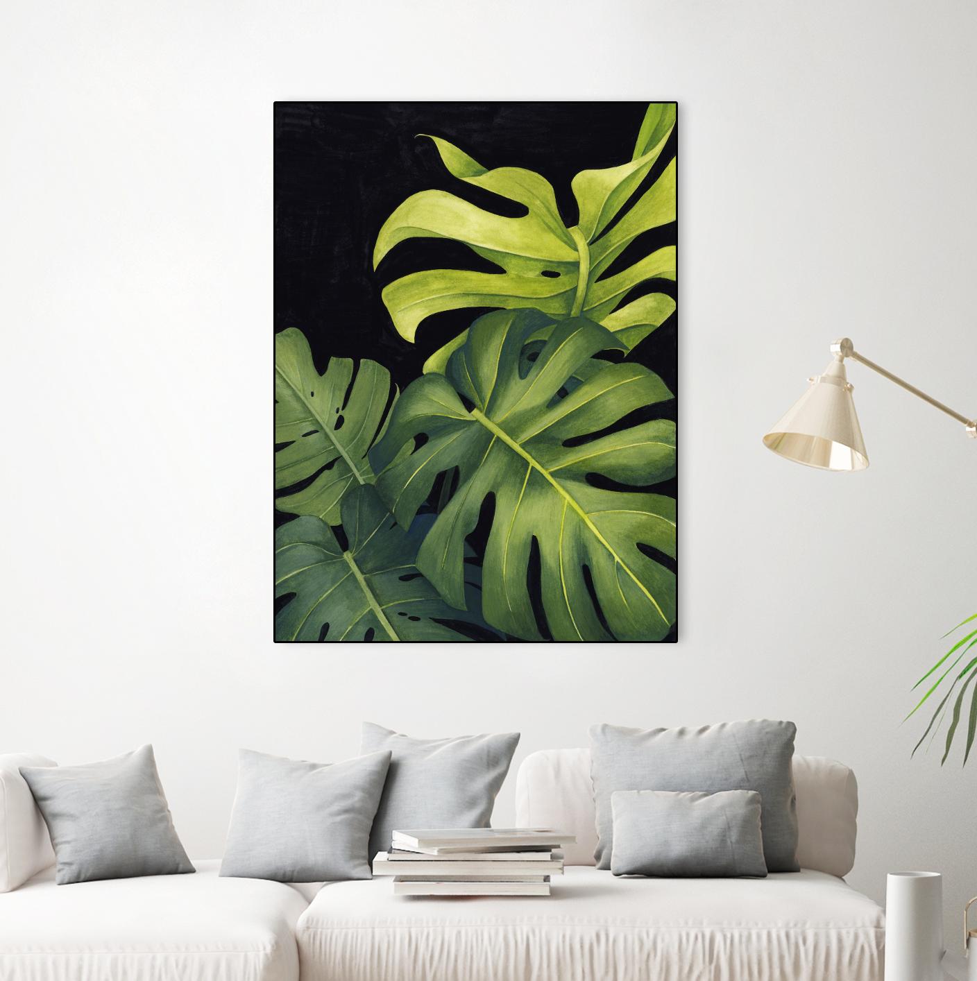 Night Monsteras I by Grace Popp on GIANT ART - green coastal & tropical abstract