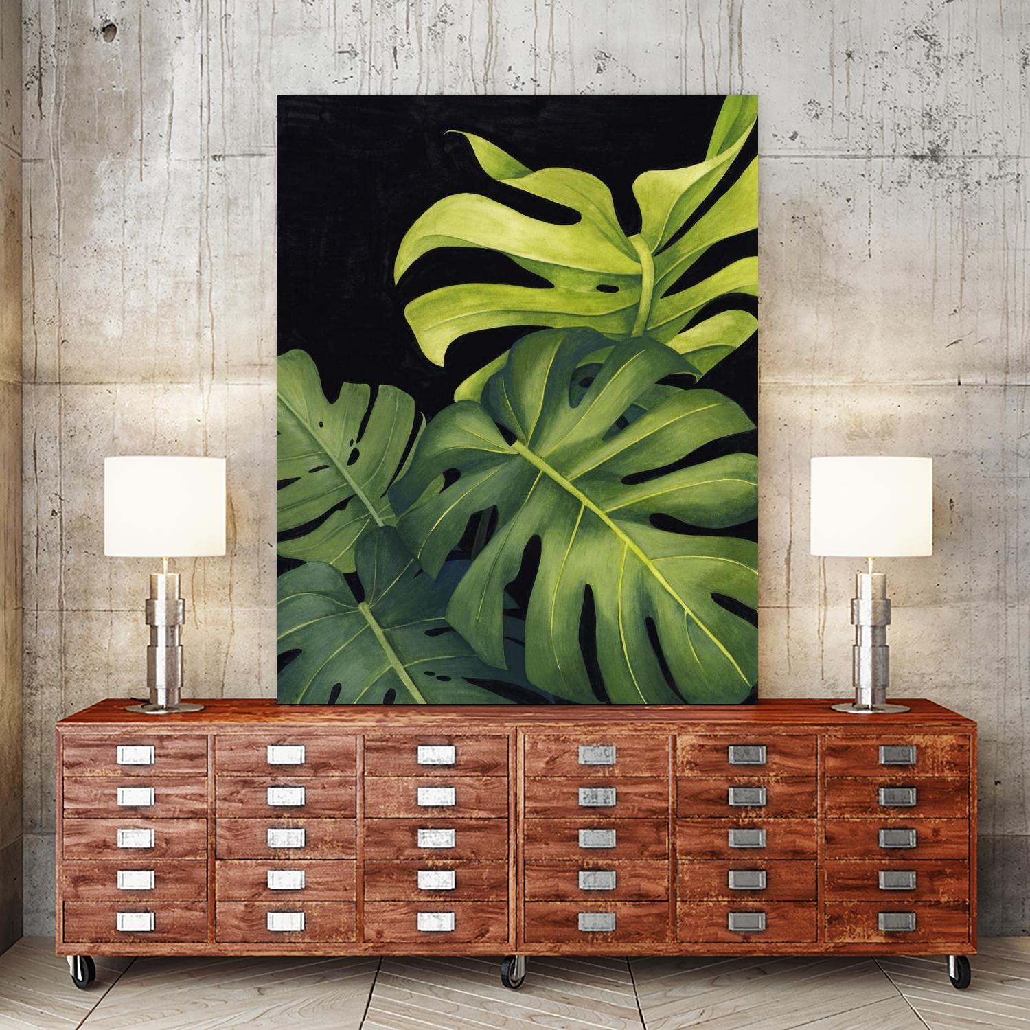 Night Monsteras I by Grace Popp on GIANT ART - green coastal & tropical abstract