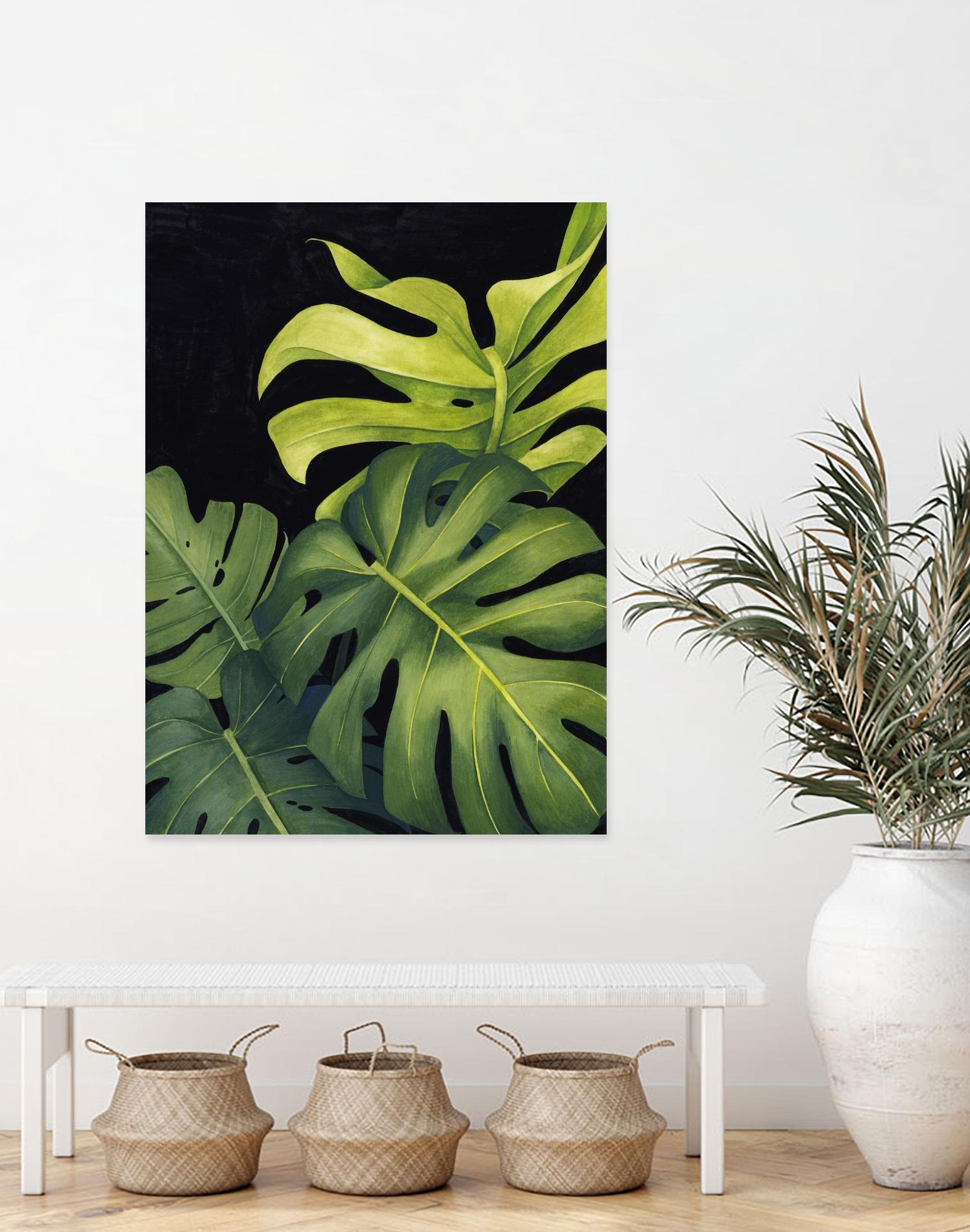 Night Monsteras I by Grace Popp on GIANT ART - green coastal & tropical abstract