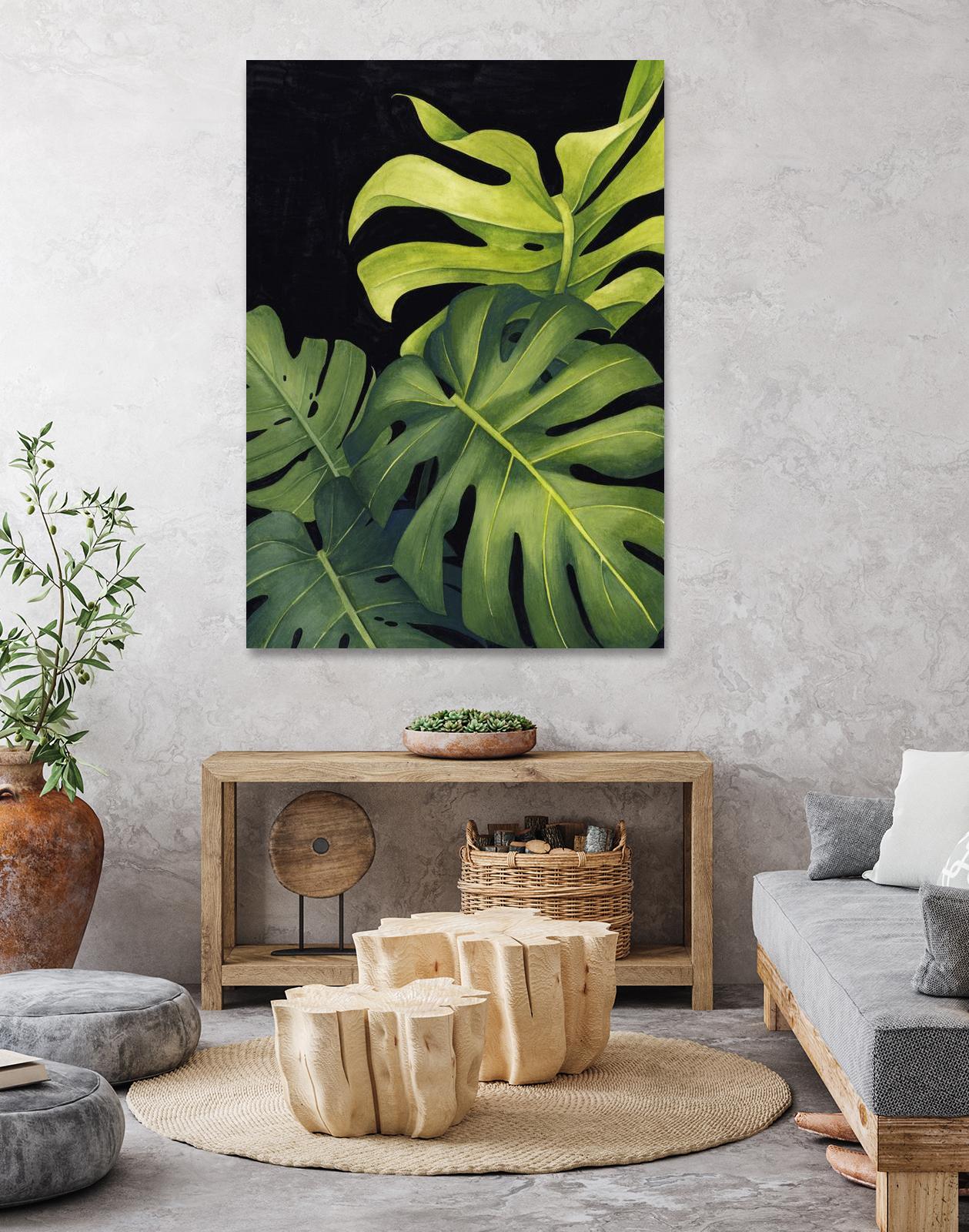 Night Monsteras I by Grace Popp on GIANT ART - green coastal & tropical abstract