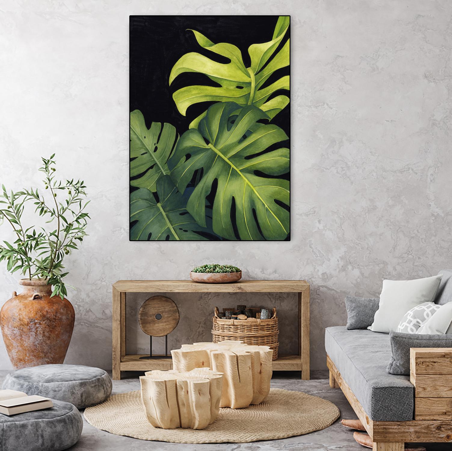 Night Monsteras I by Grace Popp on GIANT ART - green coastal & tropical abstract