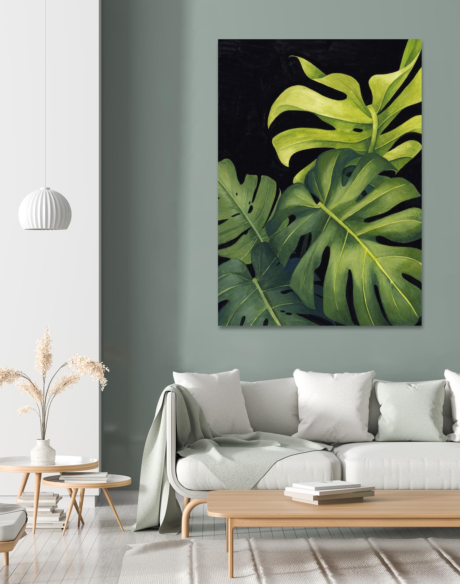 Night Monsteras I by Grace Popp on GIANT ART - green coastal & tropical abstract