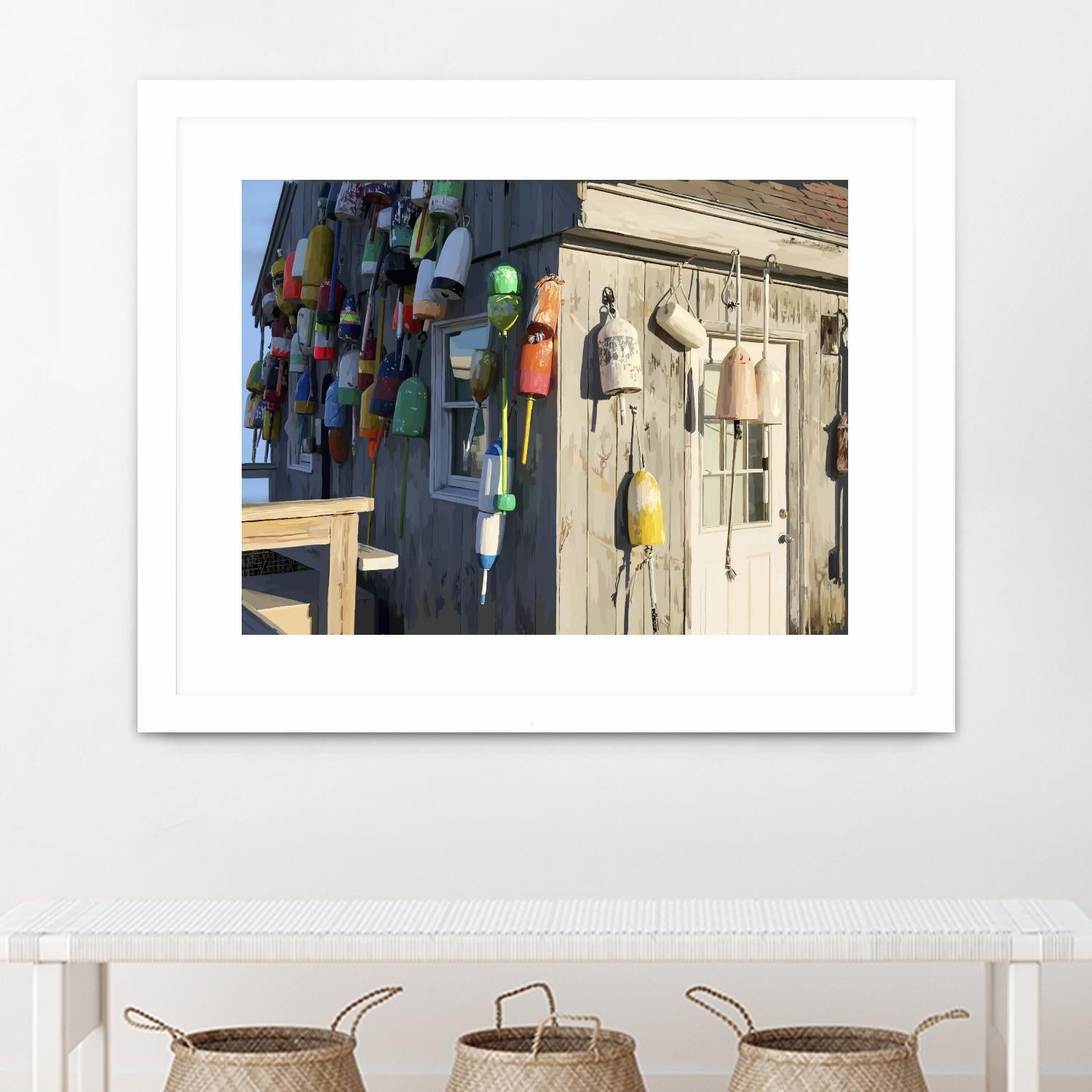 Hut on Badgers Island I by Emily Kalina on GIANT ART - pink coastal & tropical abstract