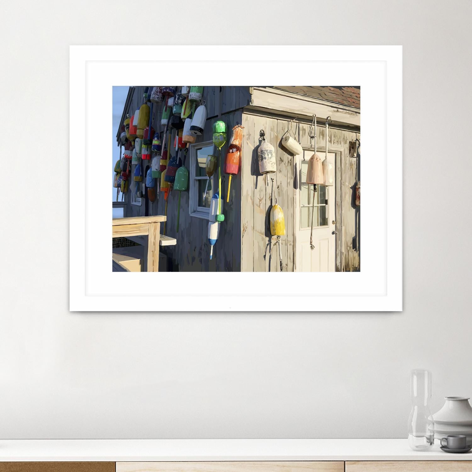 Hut on Badgers Island I by Emily Kalina on GIANT ART - pink coastal & tropical abstract