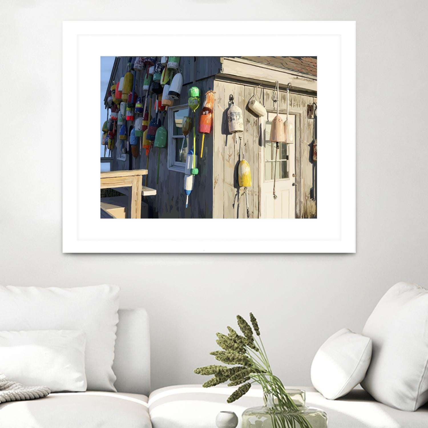 Hut on Badgers Island I by Emily Kalina on GIANT ART - pink coastal & tropical abstract