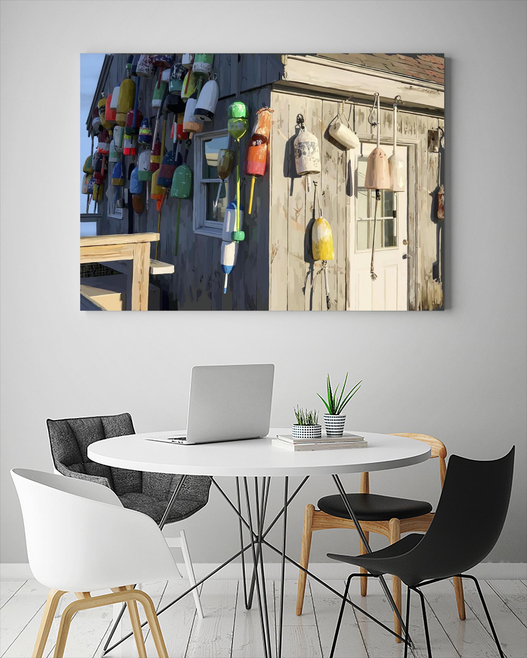 Hut on Badgers Island I by Emily Kalina on GIANT ART - pink coastal & tropical abstract