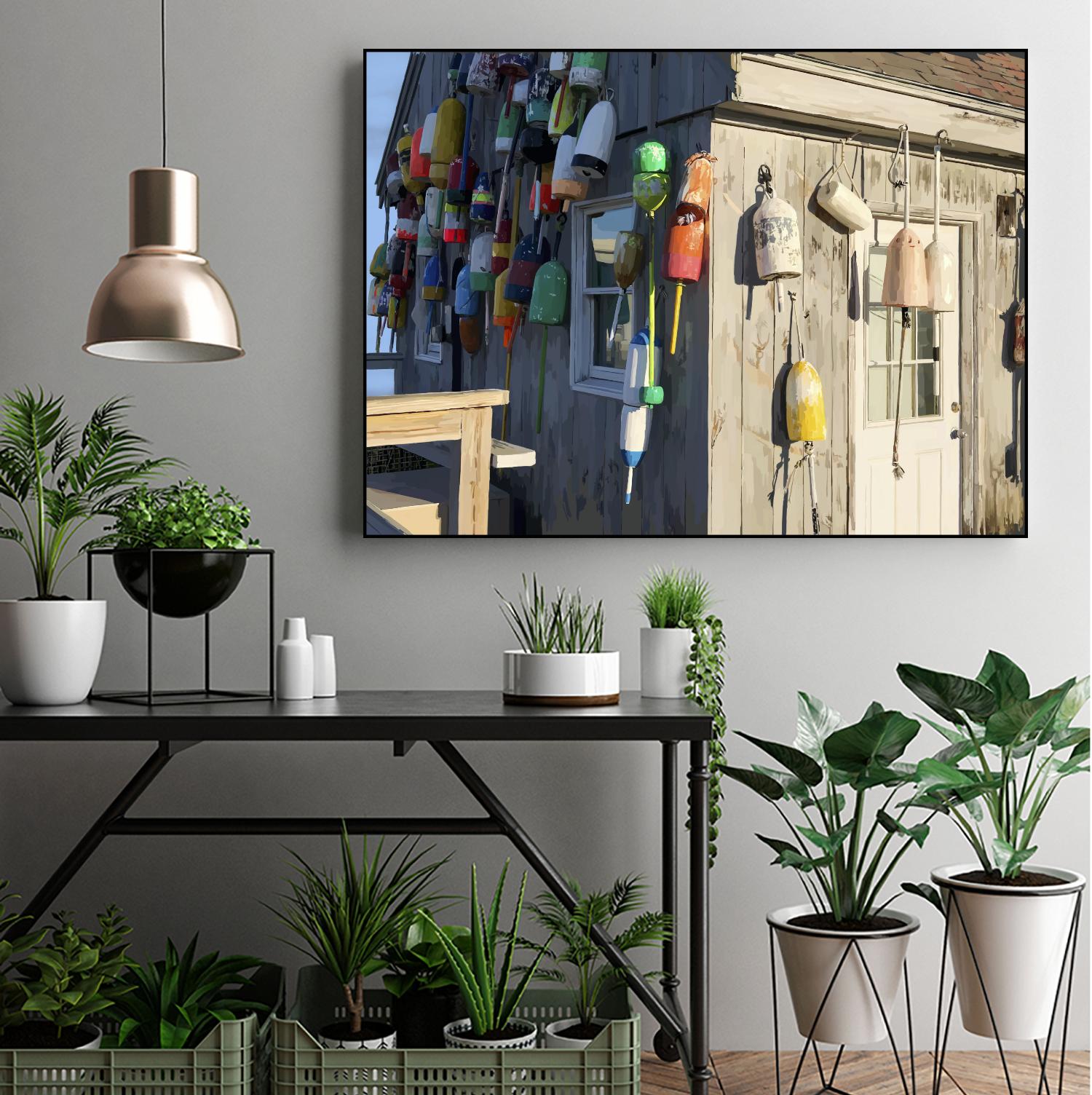 Hut on Badgers Island I by Emily Kalina on GIANT ART - pink coastal & tropical abstract