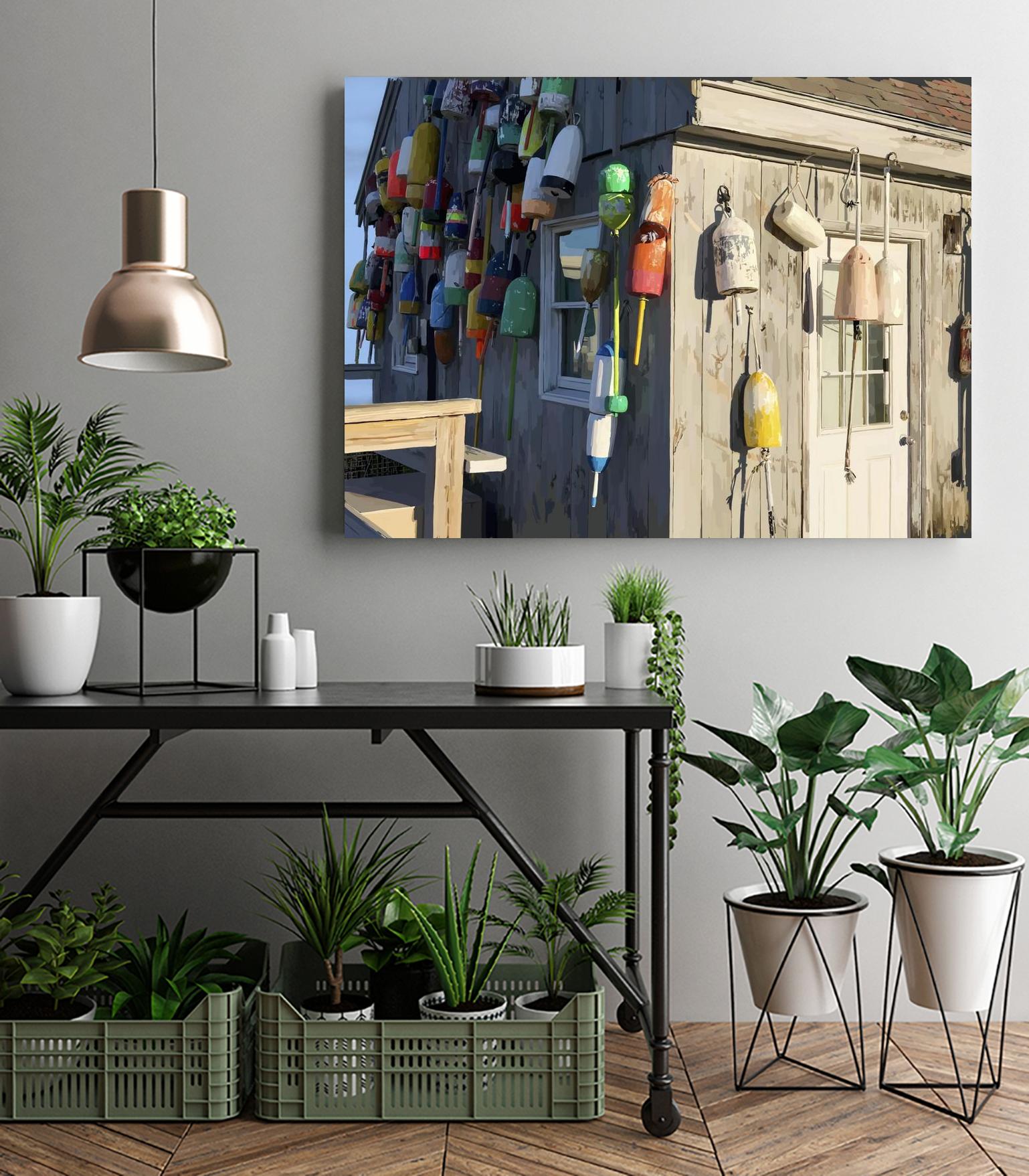 Hut on Badgers Island I by Emily Kalina on GIANT ART - pink coastal & tropical abstract