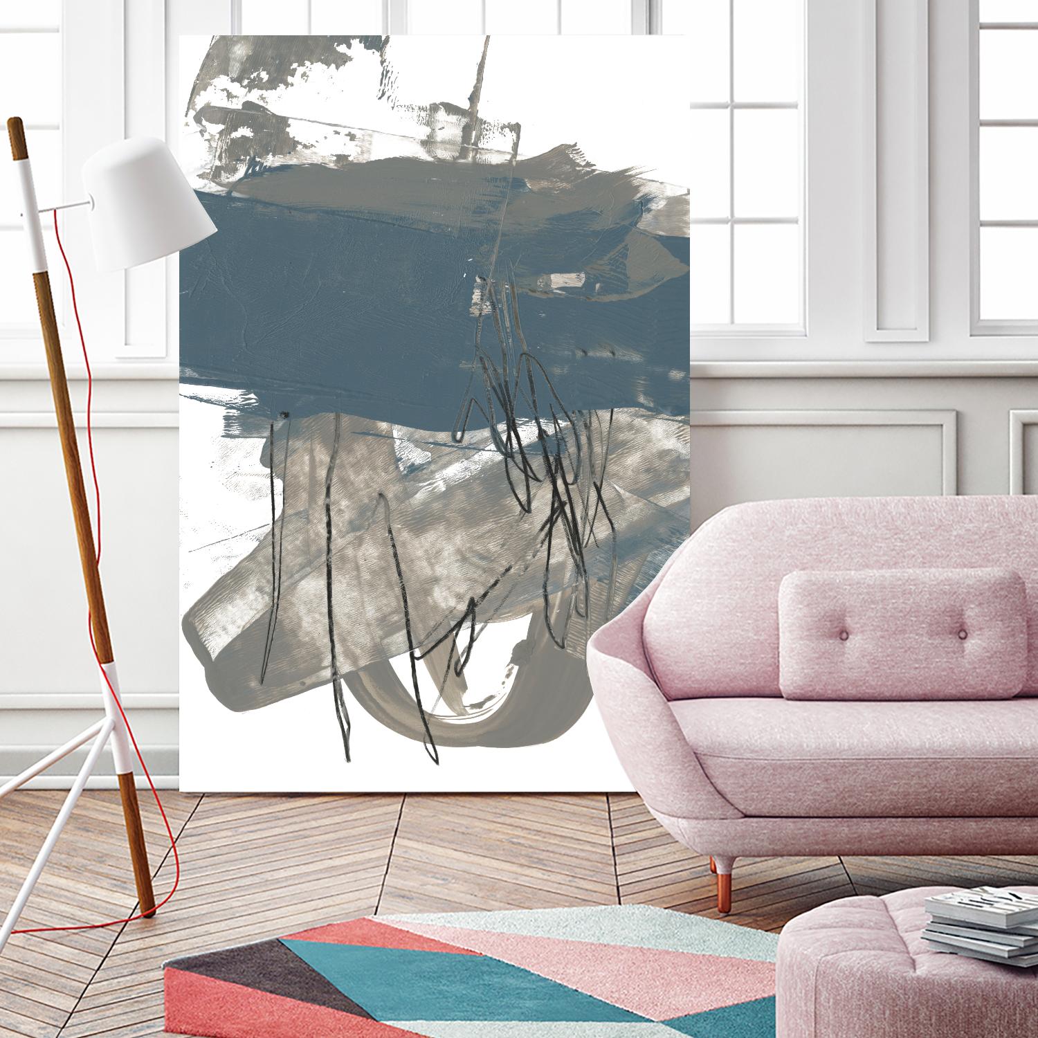 Blue & Grey Swipe I by Jennifer Goldberger on GIANT ART - beige abstract abstract