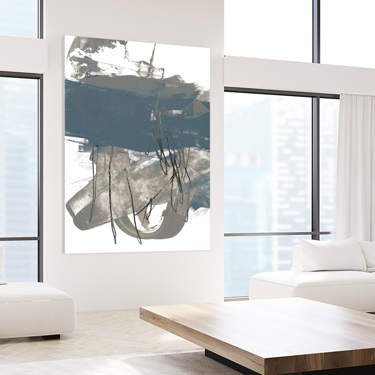 Blue & Grey Swipe I by Jennifer Goldberger on GIANT ART - beige abstract abstract