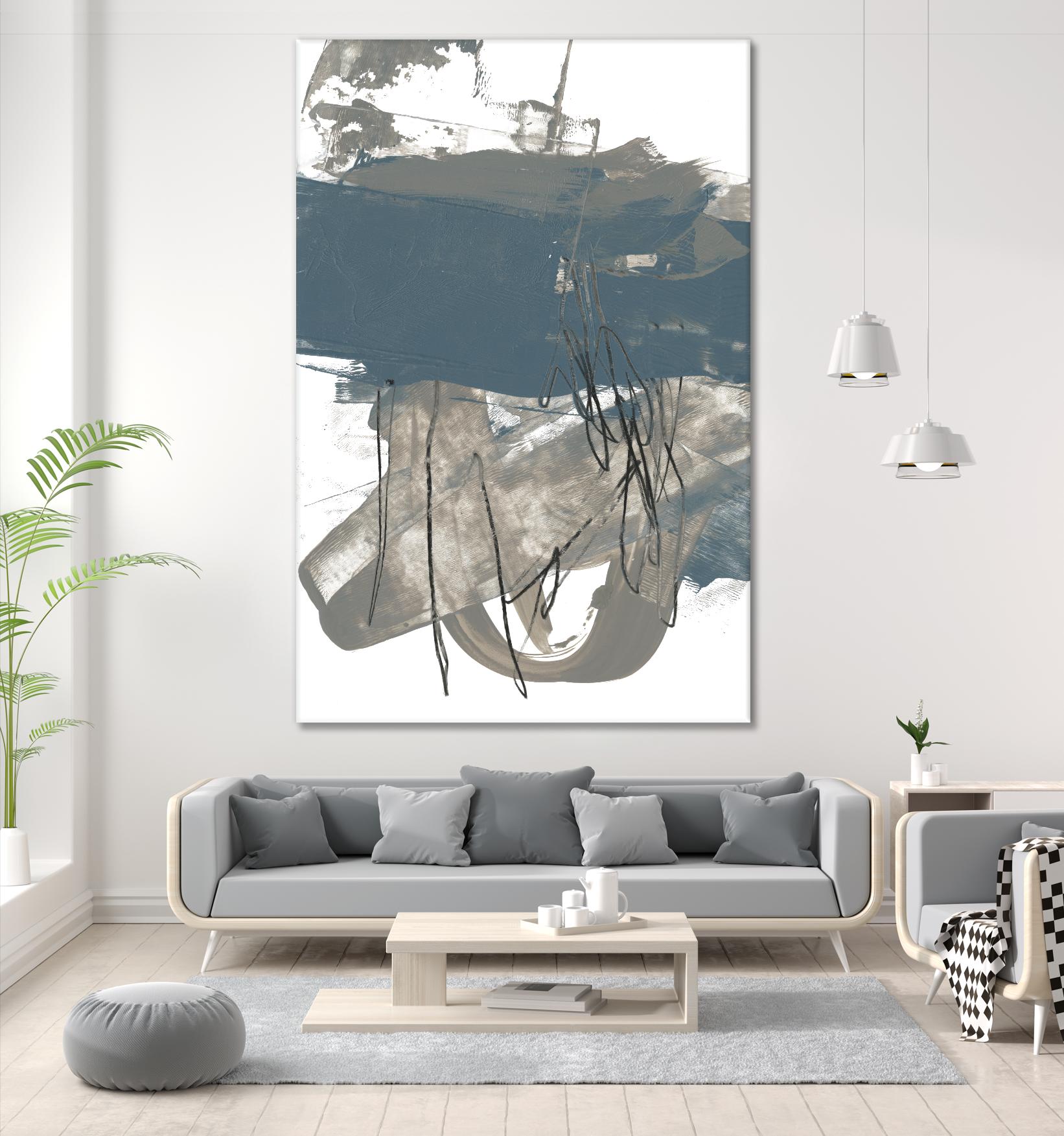 Blue & Grey Swipe I by Jennifer Goldberger on GIANT ART - beige abstract abstract