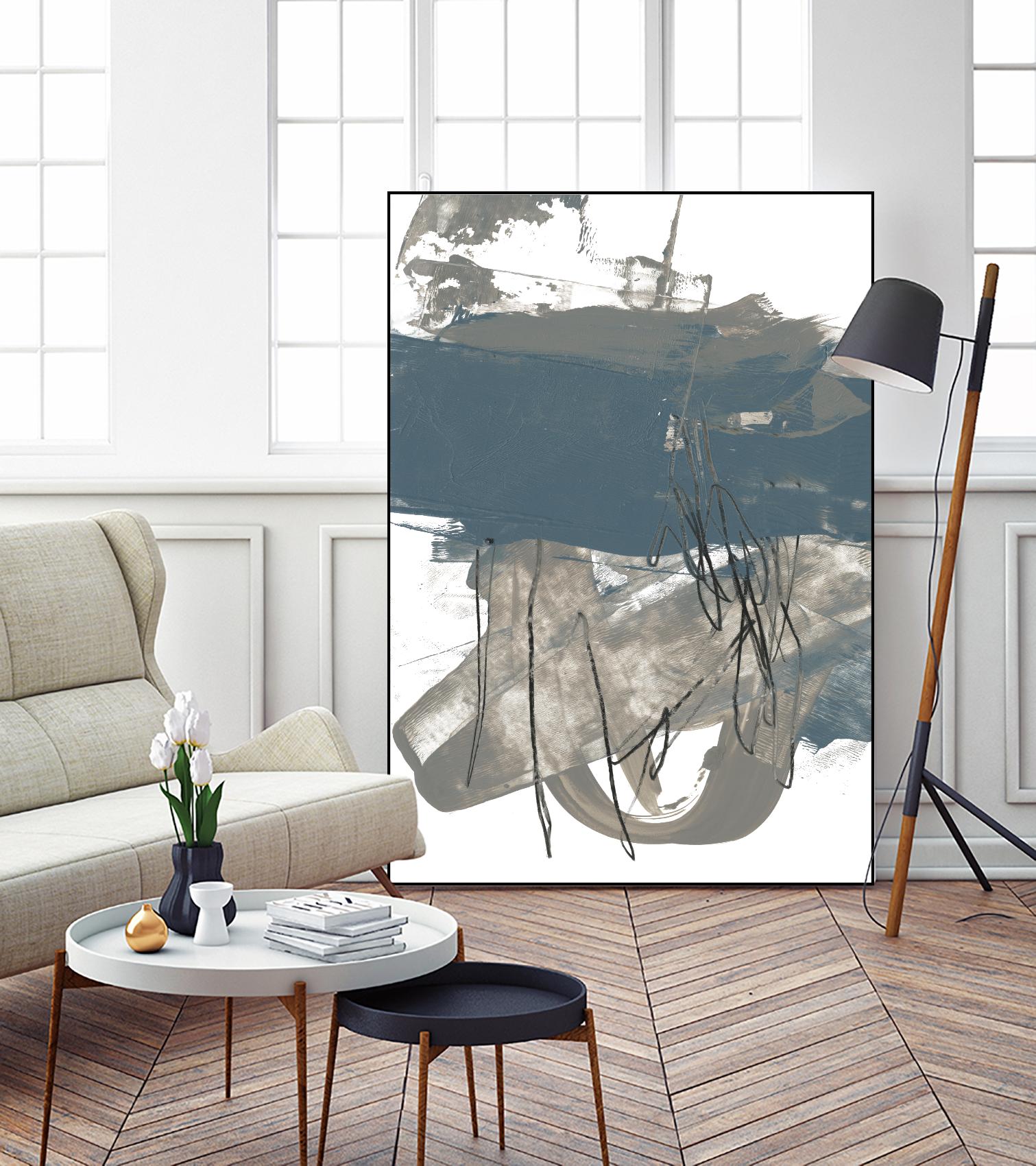 Blue & Grey Swipe I by Jennifer Goldberger on GIANT ART - beige abstract abstract