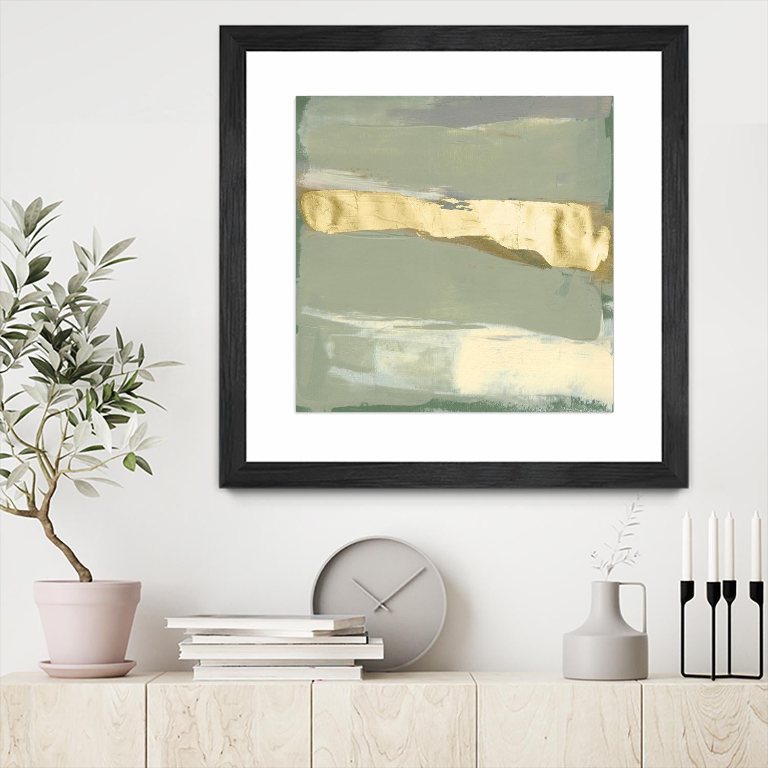 Sage & Gold Swipe III by Jennifer Goldberger on GIANT ART - gold abstract abstract