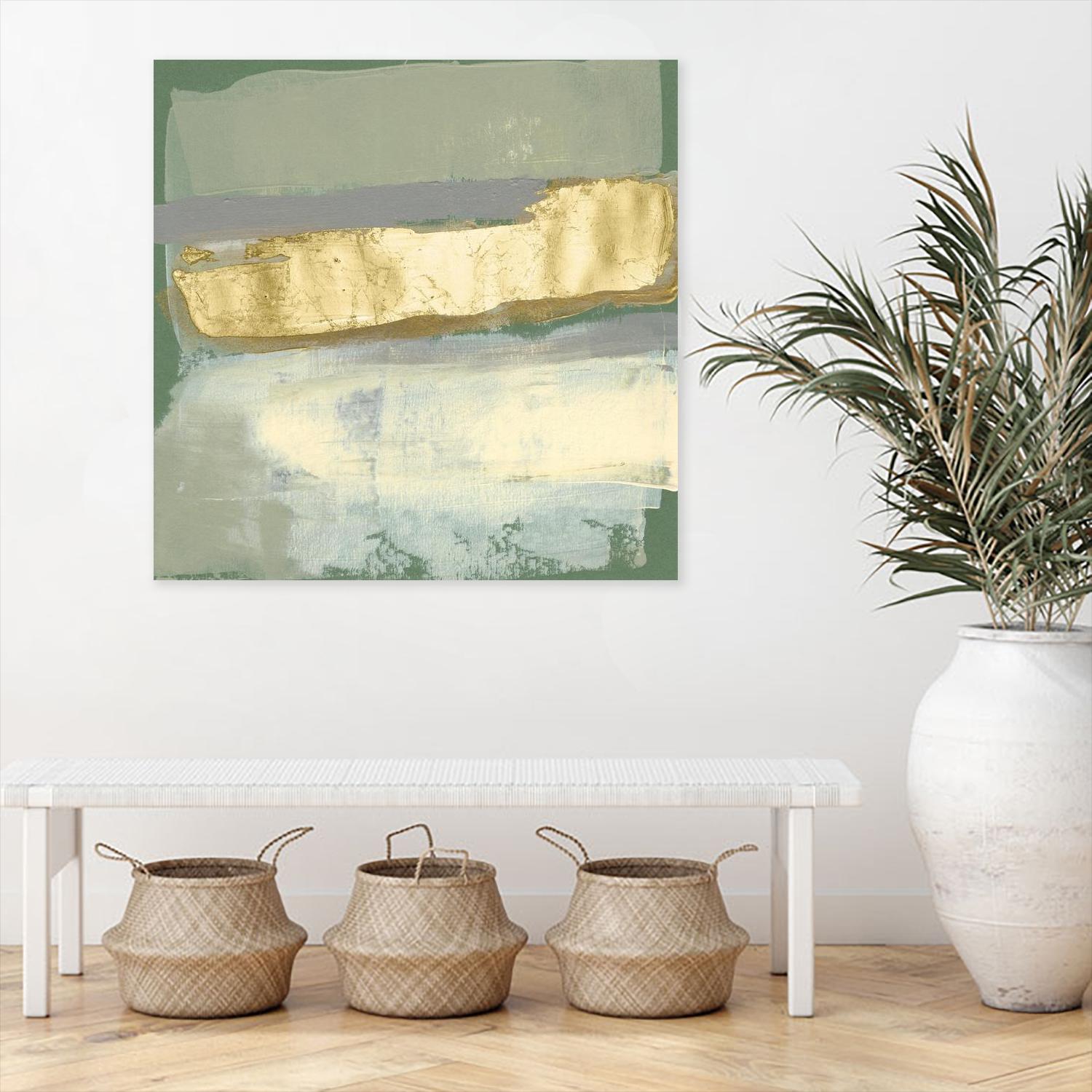 Sage & Gold Swipe IV by Jennifer Goldberger on GIANT ART - gold abstract abstract