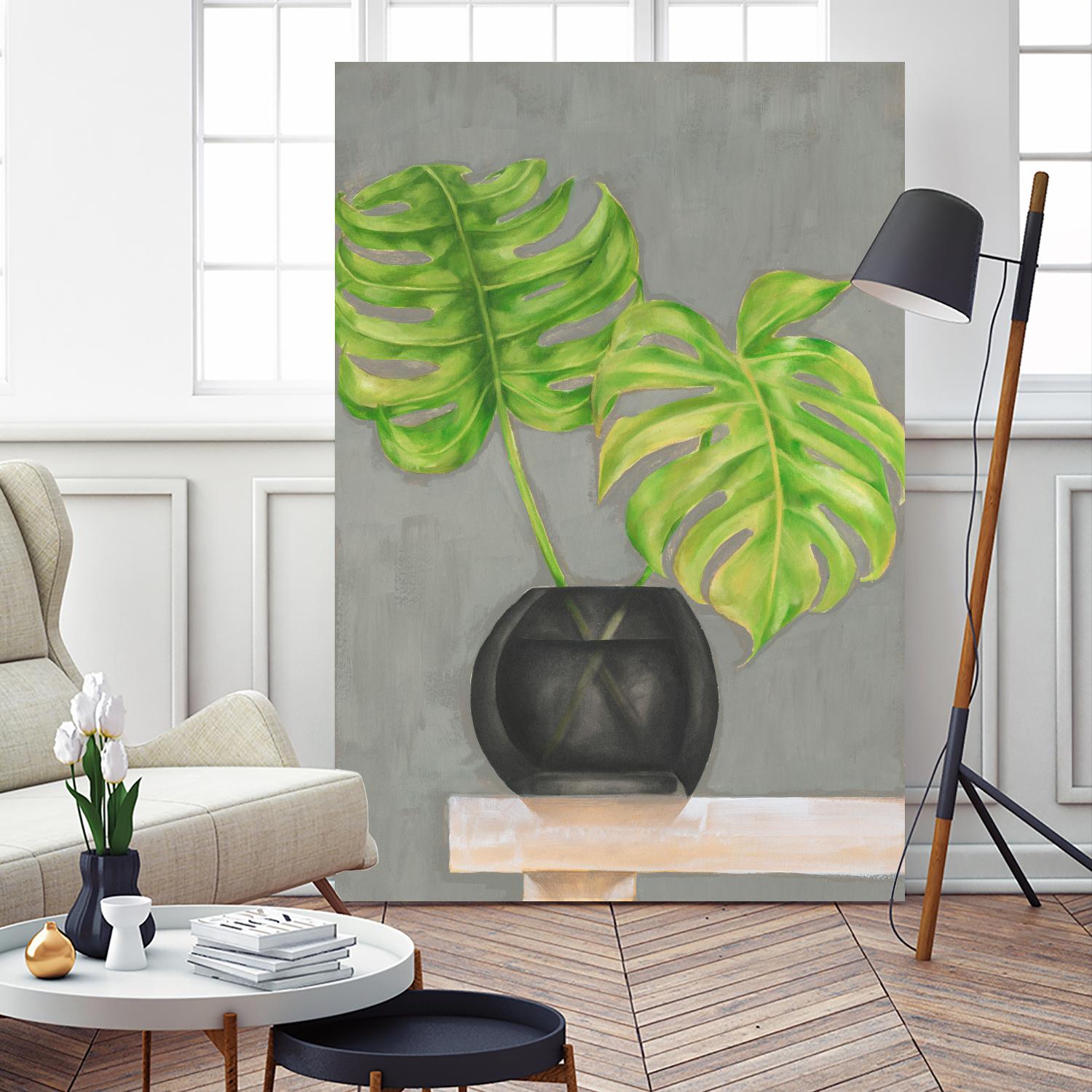 Frond in Vase I by Jennifer Goldberger on GIANT ART - beige botanicals plant