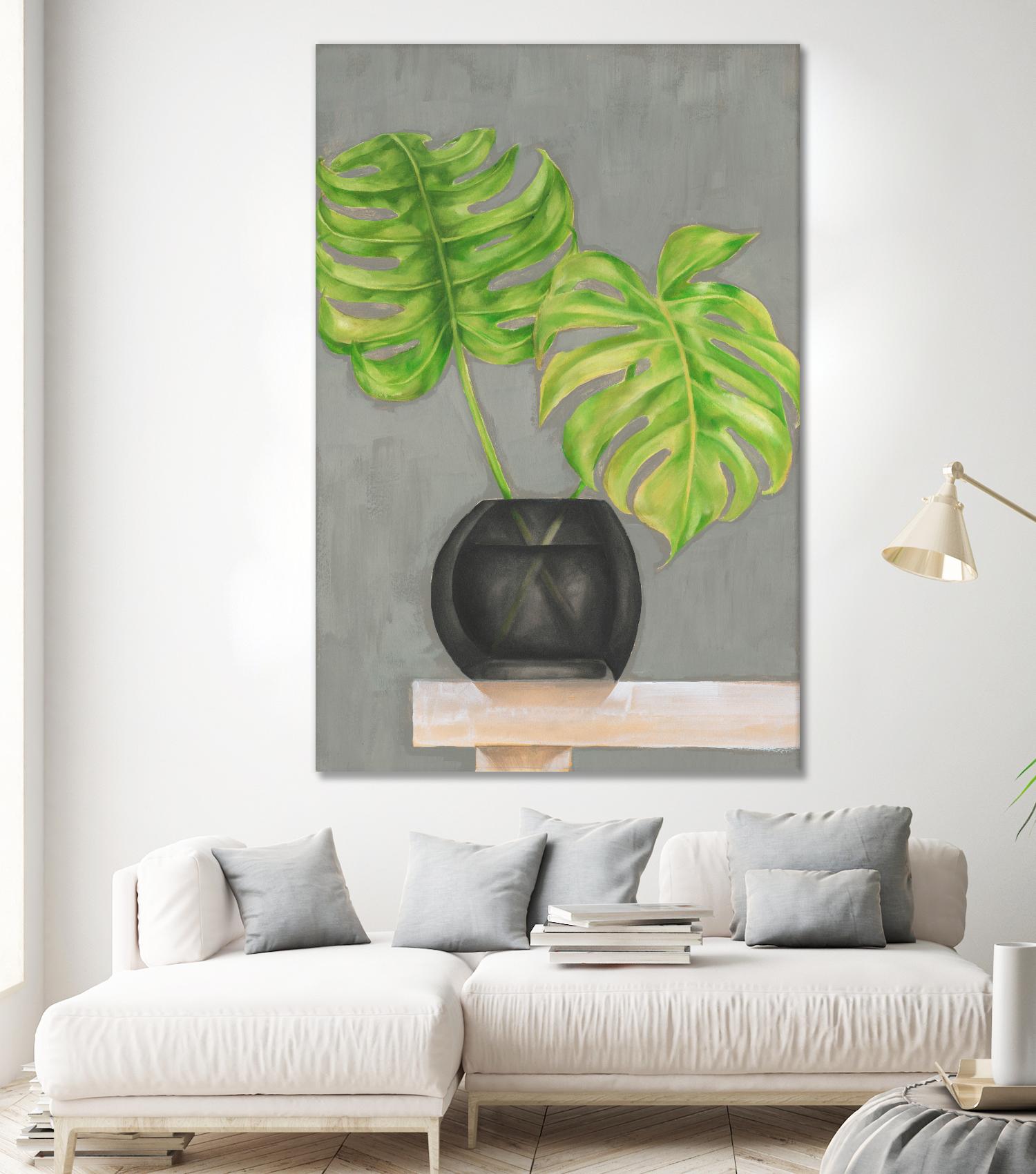Frond in Vase I by Jennifer Goldberger on GIANT ART - beige botanicals plant