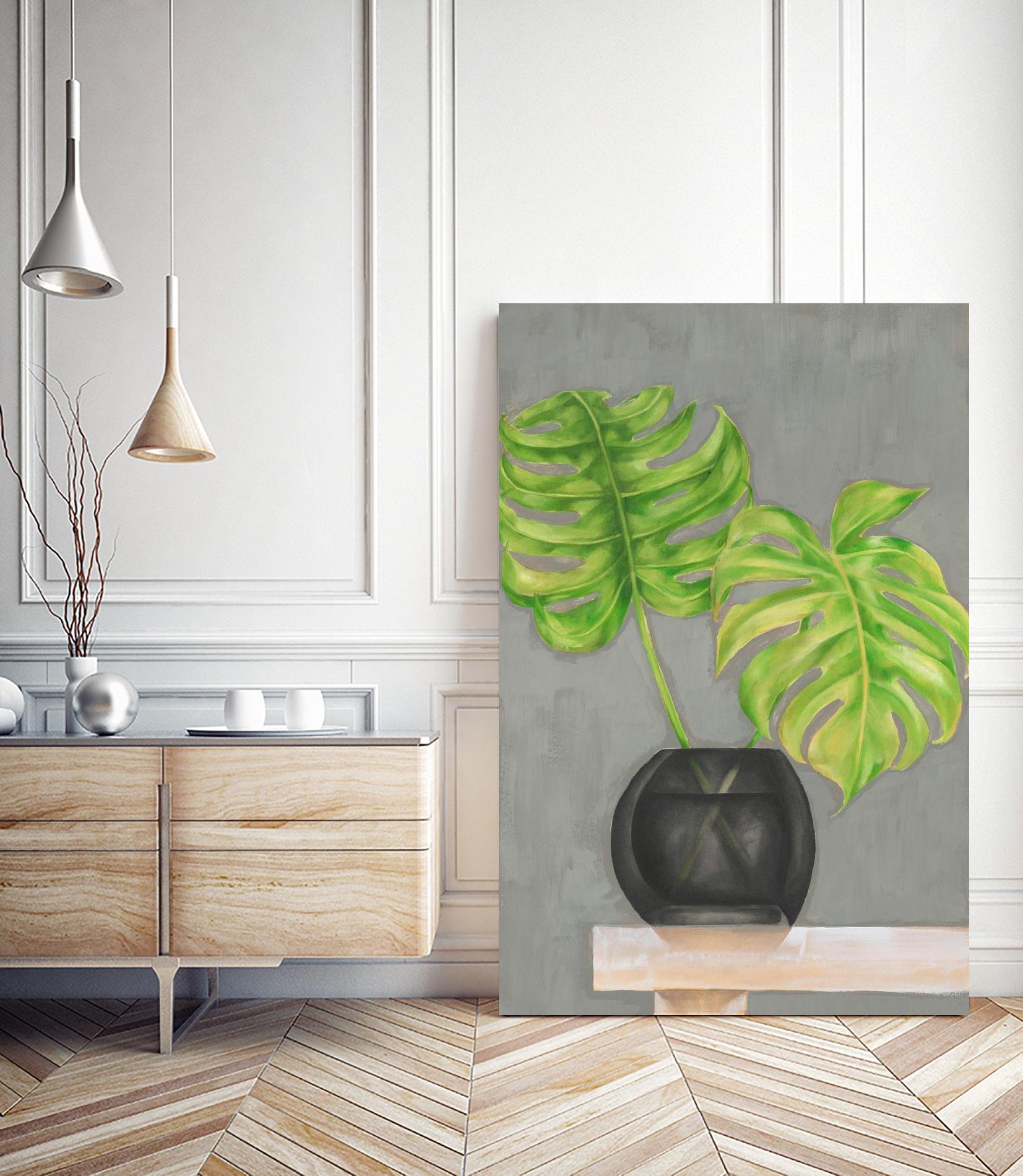 Frond in Vase I by Jennifer Goldberger on GIANT ART - beige botanicals plant