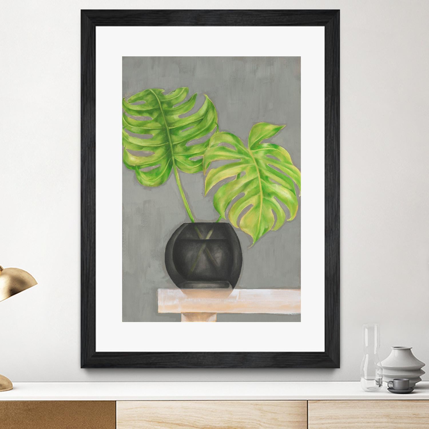 Frond in Vase I by Jennifer Goldberger on GIANT ART - beige botanicals plant