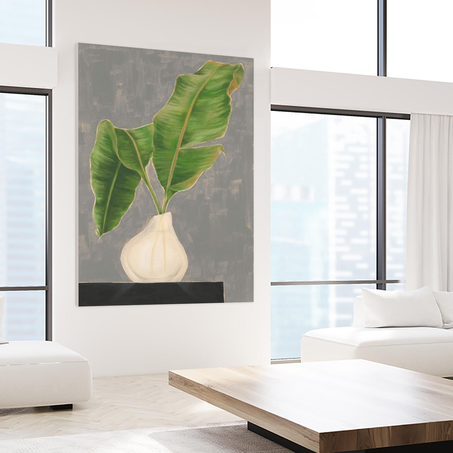 Frond in Vase III by Jennifer Goldberger on GIANT ART - beige botanicals abstract