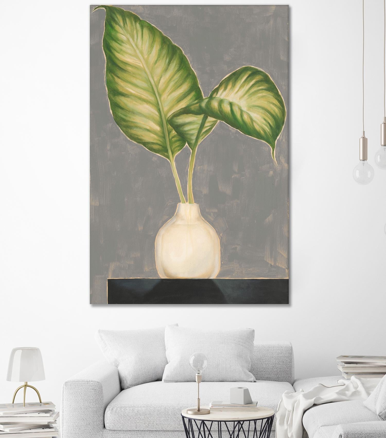 Frond in Vase IV by Jennifer Goldberger on GIANT ART - beige botanicals plant