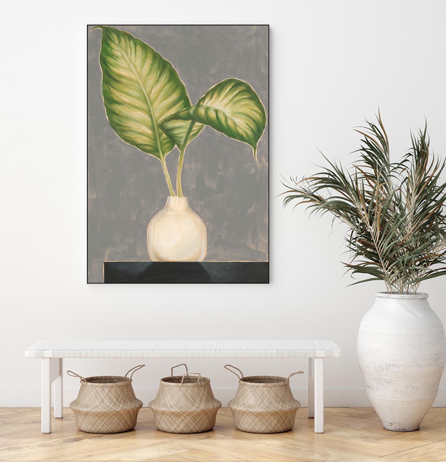 Frond in Vase IV by Jennifer Goldberger on GIANT ART - beige botanicals plant