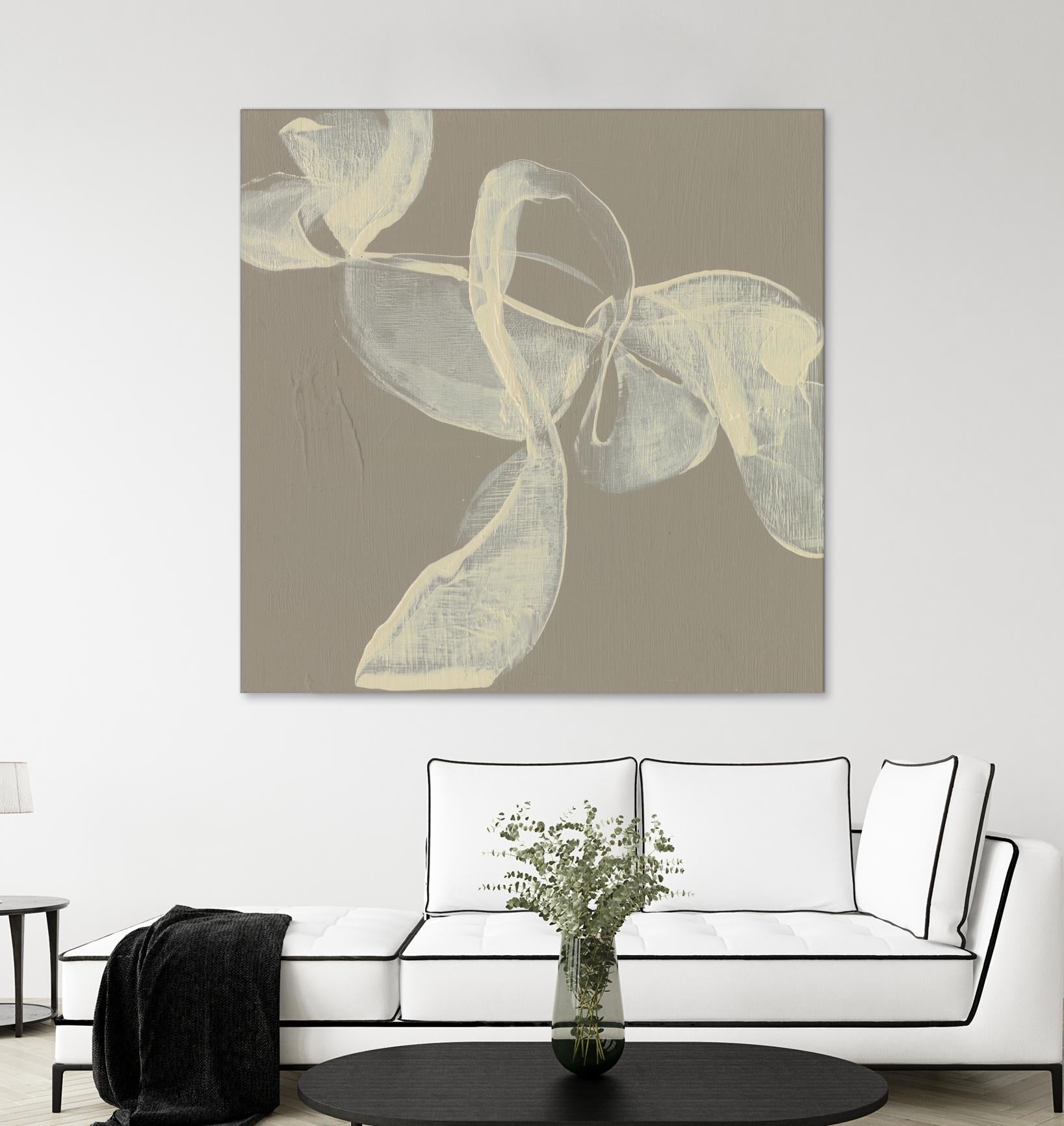 White Ribbon on Beige I by Jennifer Goldberger on GIANT ART - beige abstract abstract