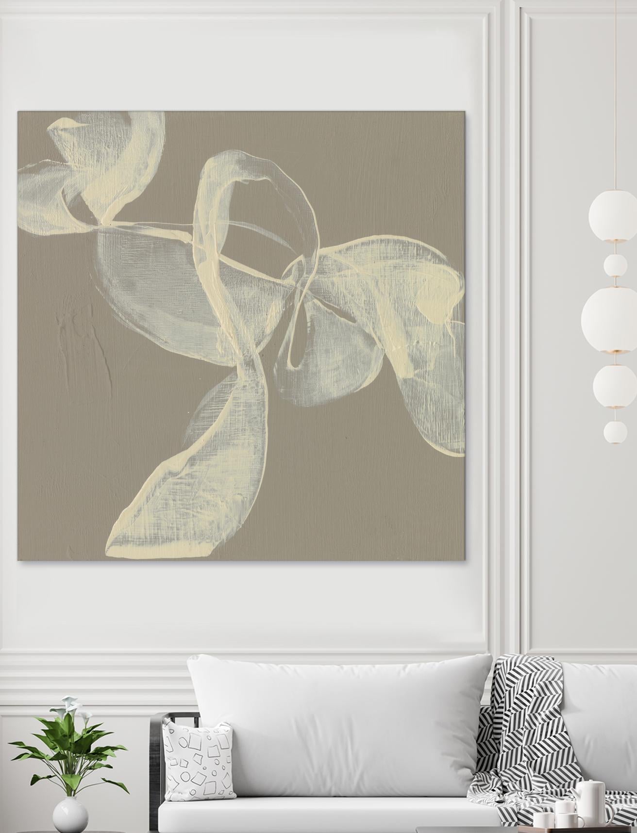 White Ribbon on Beige I by Jennifer Goldberger on GIANT ART - beige abstract abstract