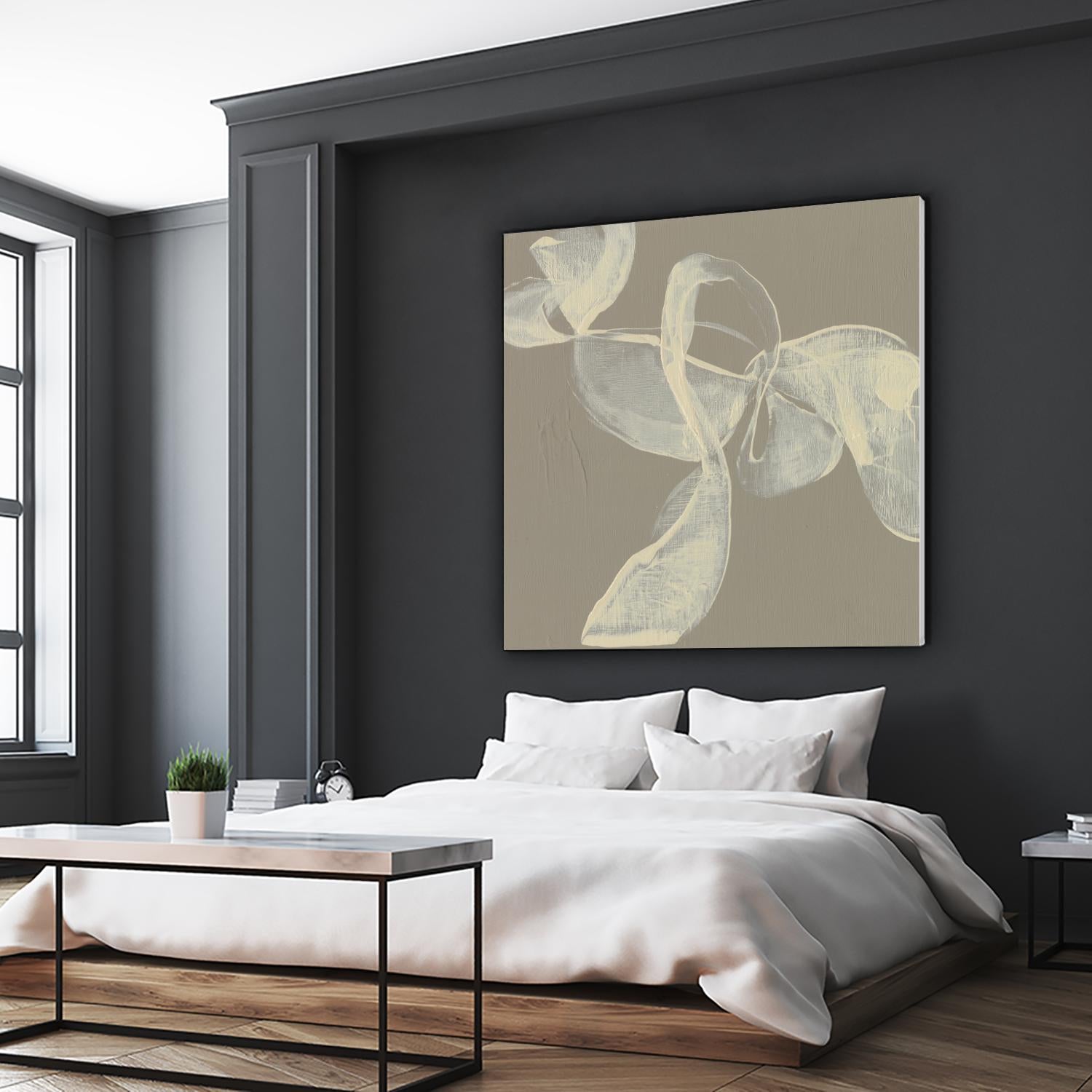 White Ribbon on Beige I by Jennifer Goldberger on GIANT ART - beige abstract abstract