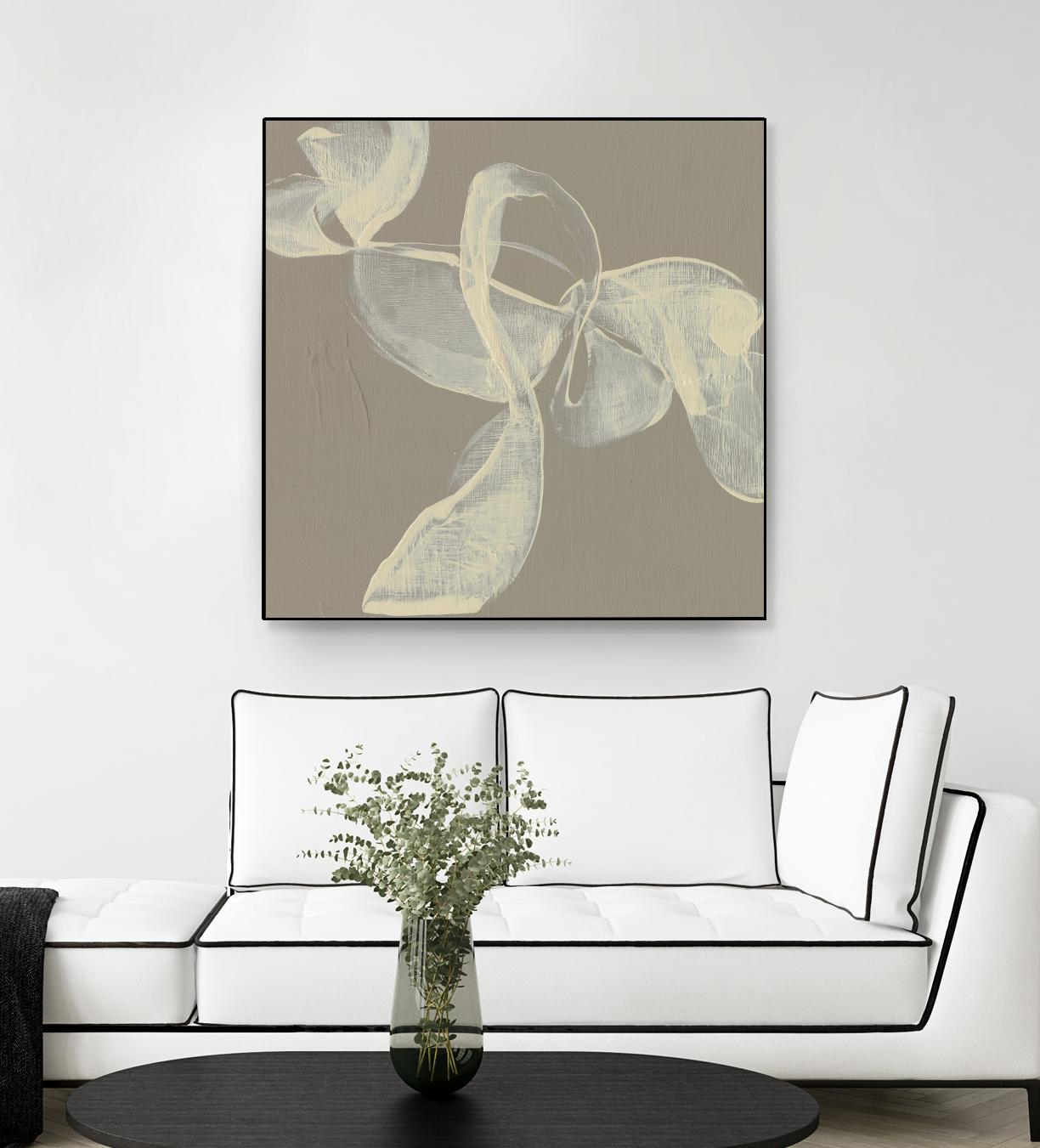 White Ribbon on Beige I by Jennifer Goldberger on GIANT ART - beige abstract abstract