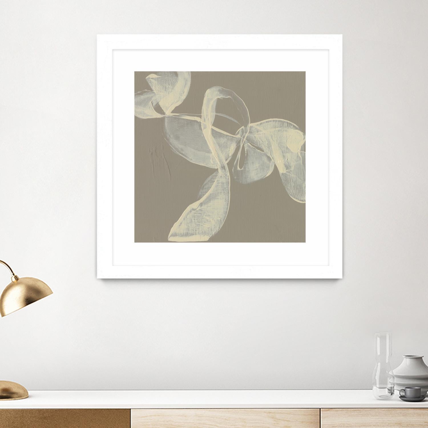White Ribbon on Beige I by Jennifer Goldberger on GIANT ART - beige abstract abstract