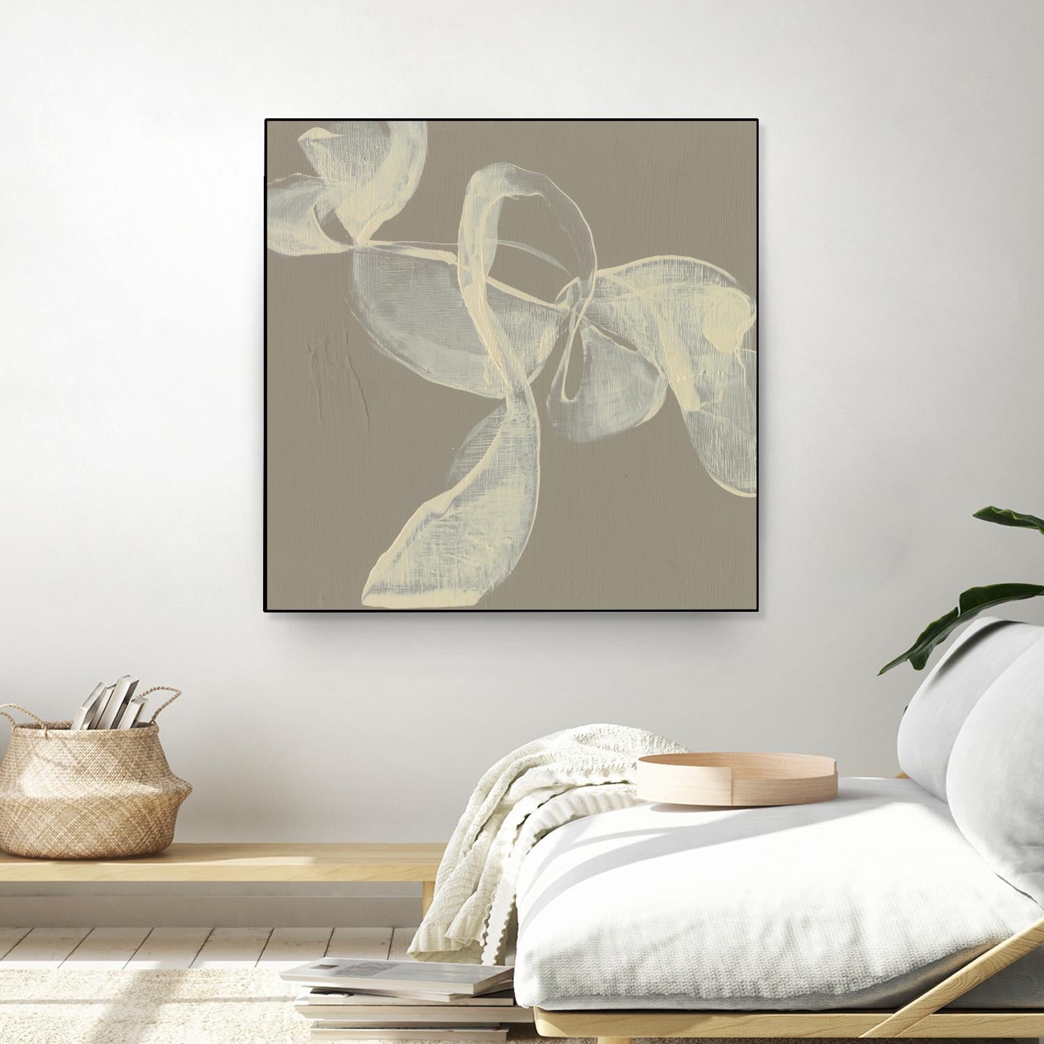 White Ribbon on Beige I by Jennifer Goldberger on GIANT ART - beige abstract abstract