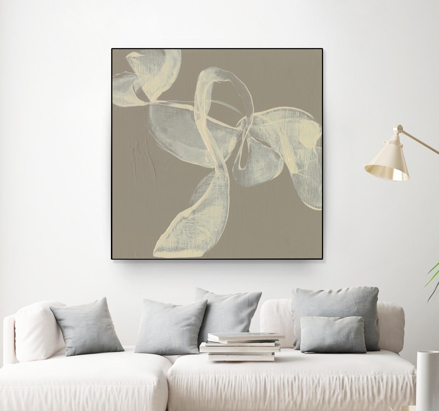White Ribbon on Beige I by Jennifer Goldberger on GIANT ART - beige abstract abstract