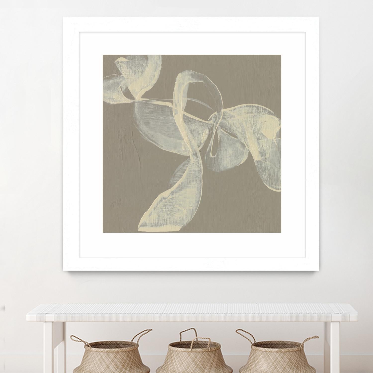 White Ribbon on Beige I by Jennifer Goldberger on GIANT ART - beige abstract abstract