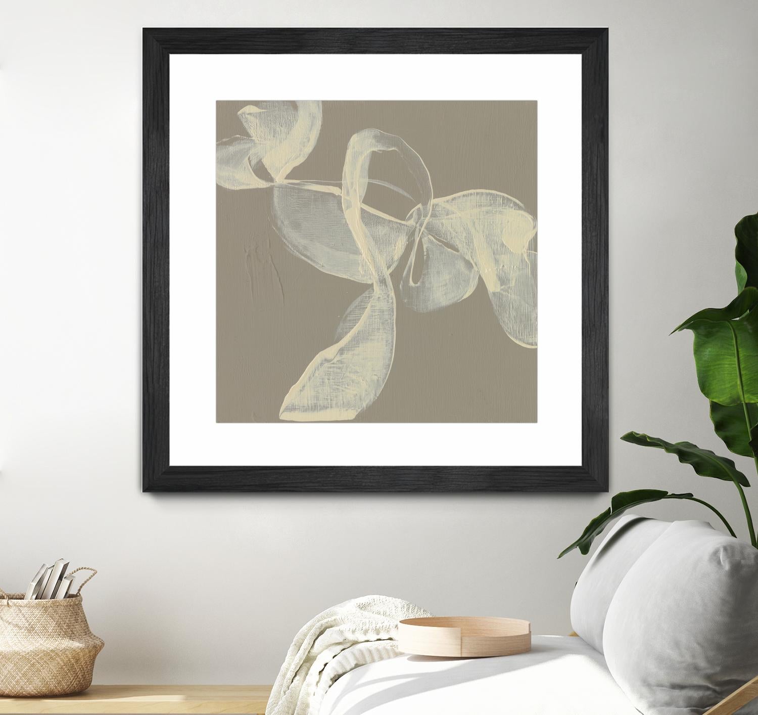 White Ribbon on Beige I by Jennifer Goldberger on GIANT ART - beige abstract abstract