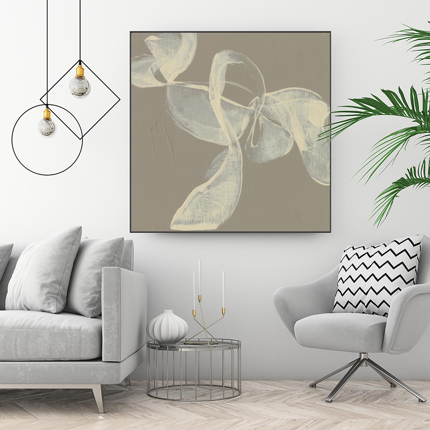 White Ribbon on Beige I by Jennifer Goldberger on GIANT ART - beige abstract abstract