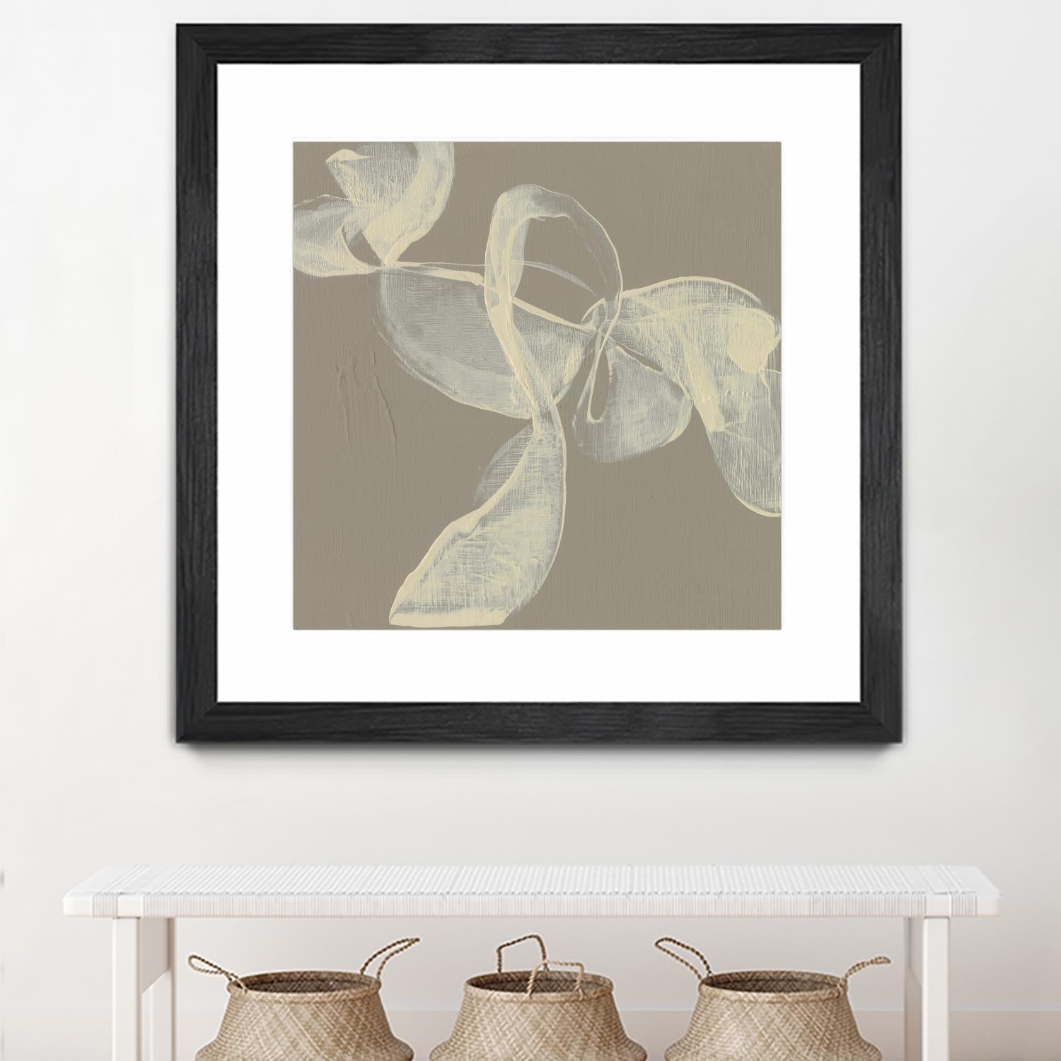 White Ribbon on Beige I by Jennifer Goldberger on GIANT ART - beige abstract abstract