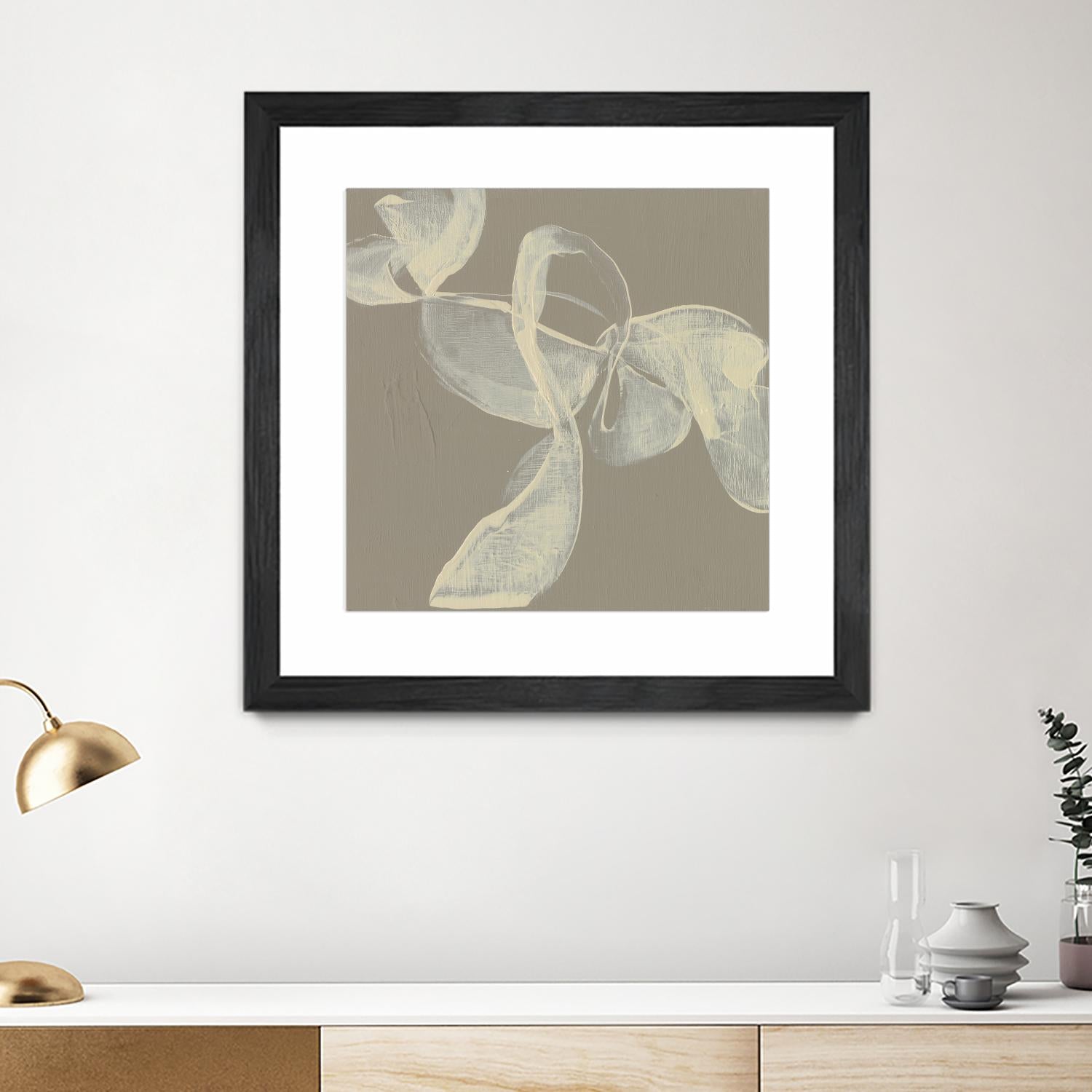 White Ribbon on Beige I by Jennifer Goldberger on GIANT ART - beige abstract abstract