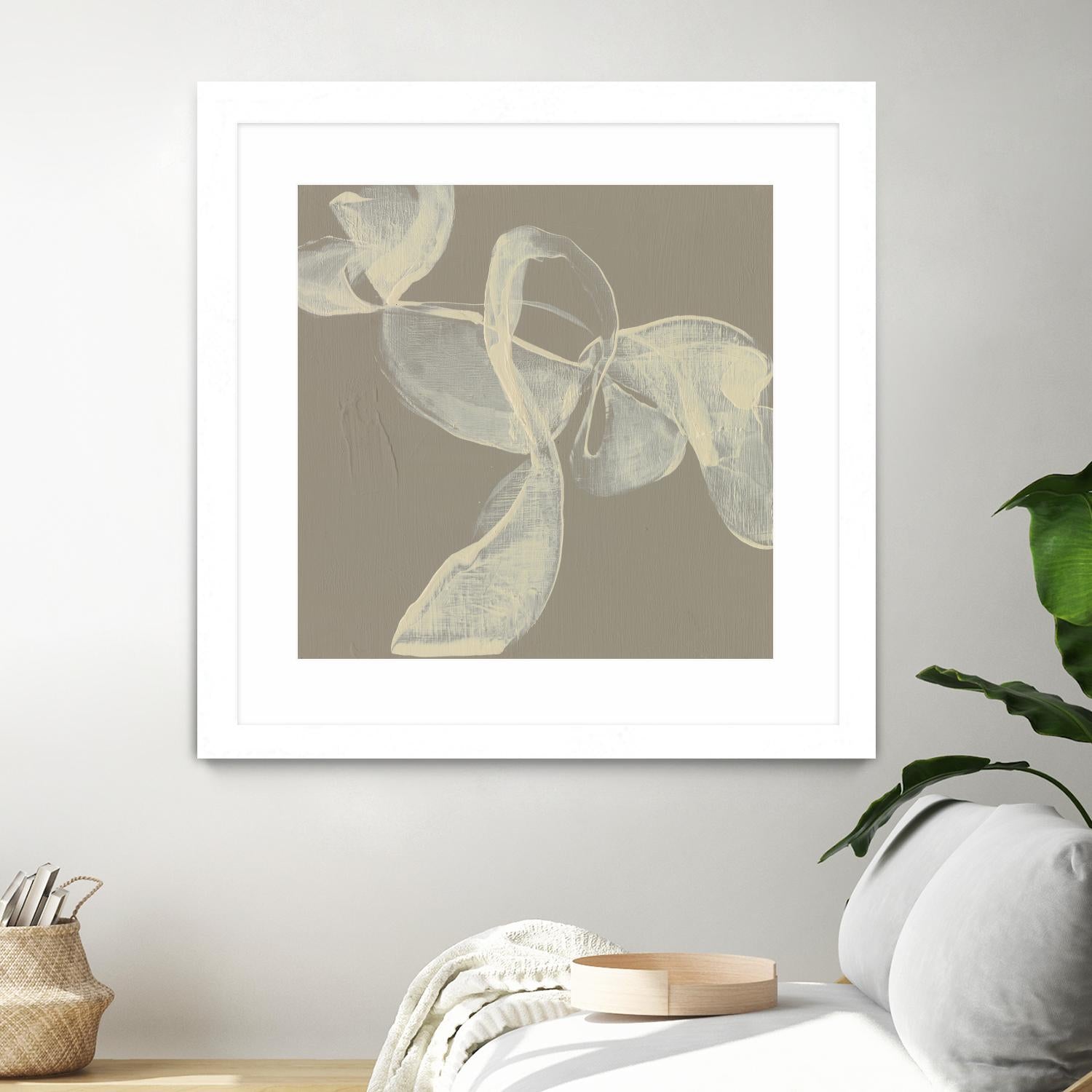 White Ribbon on Beige I by Jennifer Goldberger on GIANT ART - beige abstract abstract