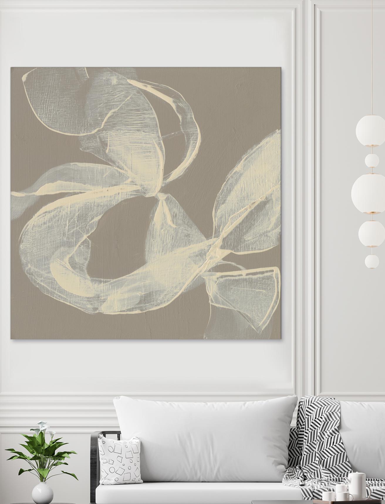 White Ribbon on Beige II by Jennifer Goldberger on GIANT ART - beige abstract