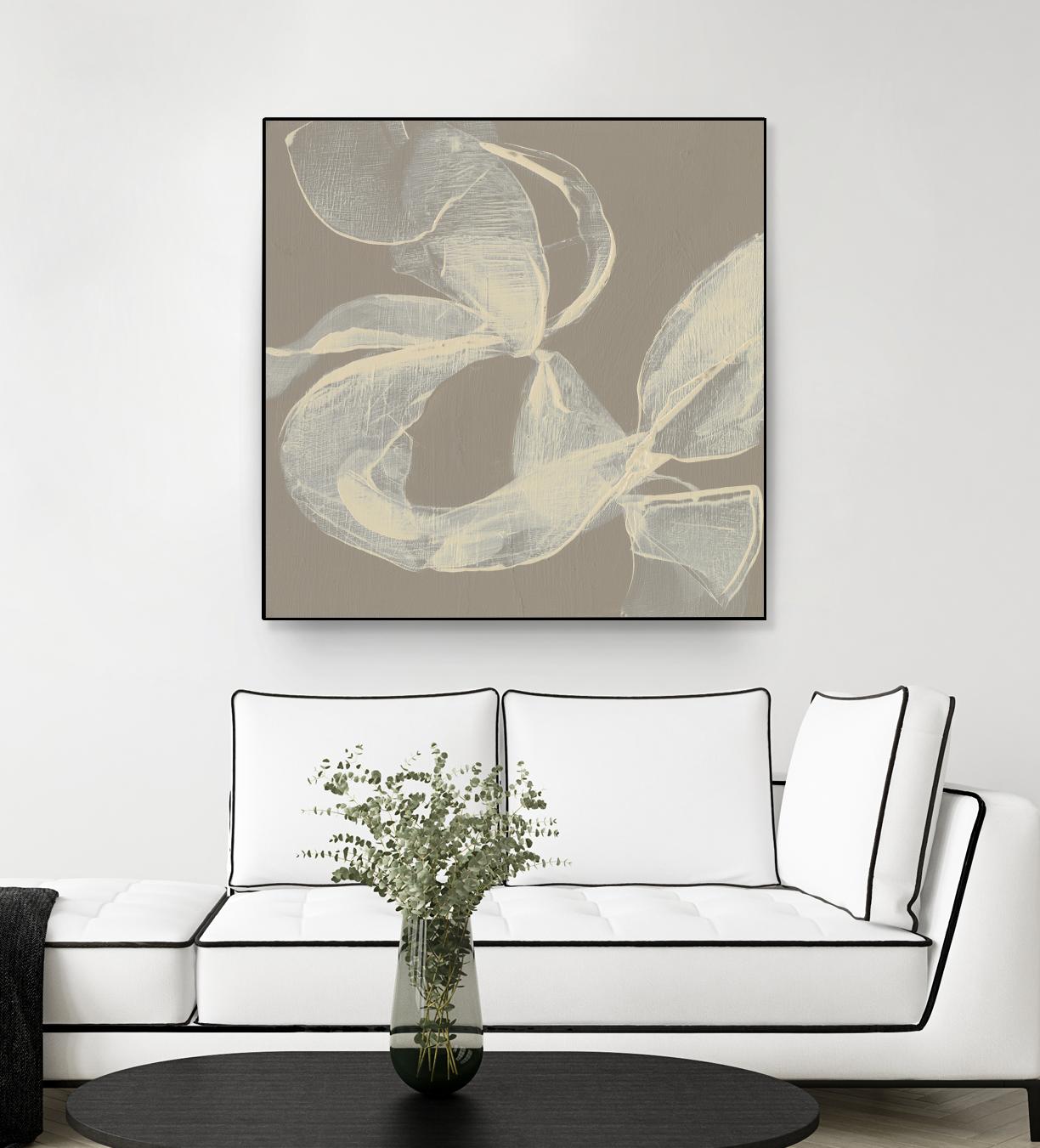 White Ribbon on Beige II by Jennifer Goldberger on GIANT ART - beige abstract